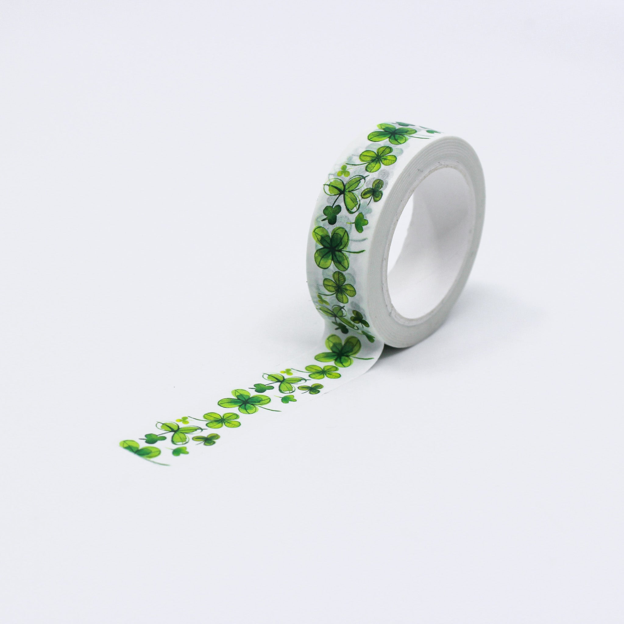This is a full pattern repeat view of shamrock clovers washi tape from BBB Supplies Craft Shop