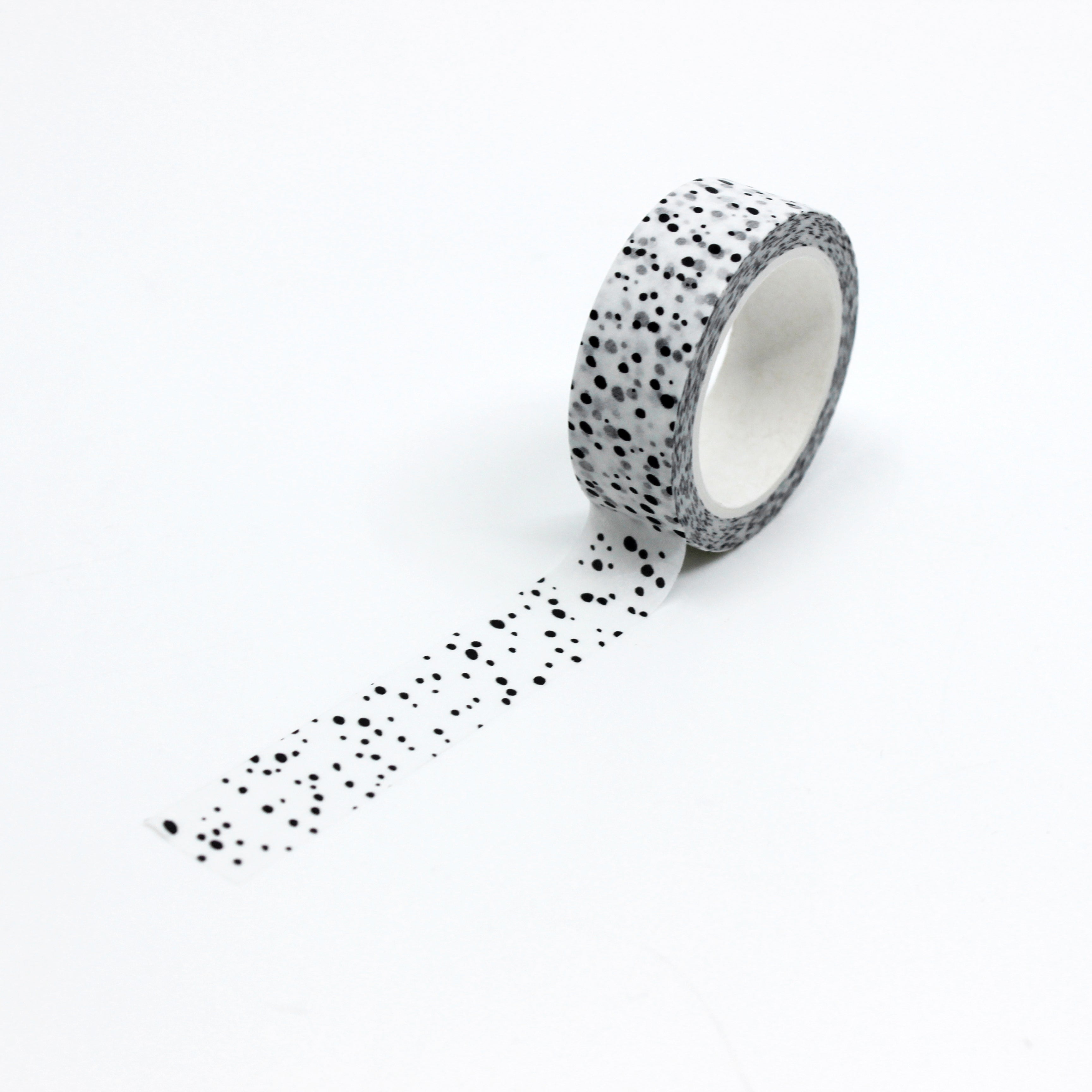 This is a full pattern repeat view of modern black polka dots washi tape from BBB Supplies Craft Shop