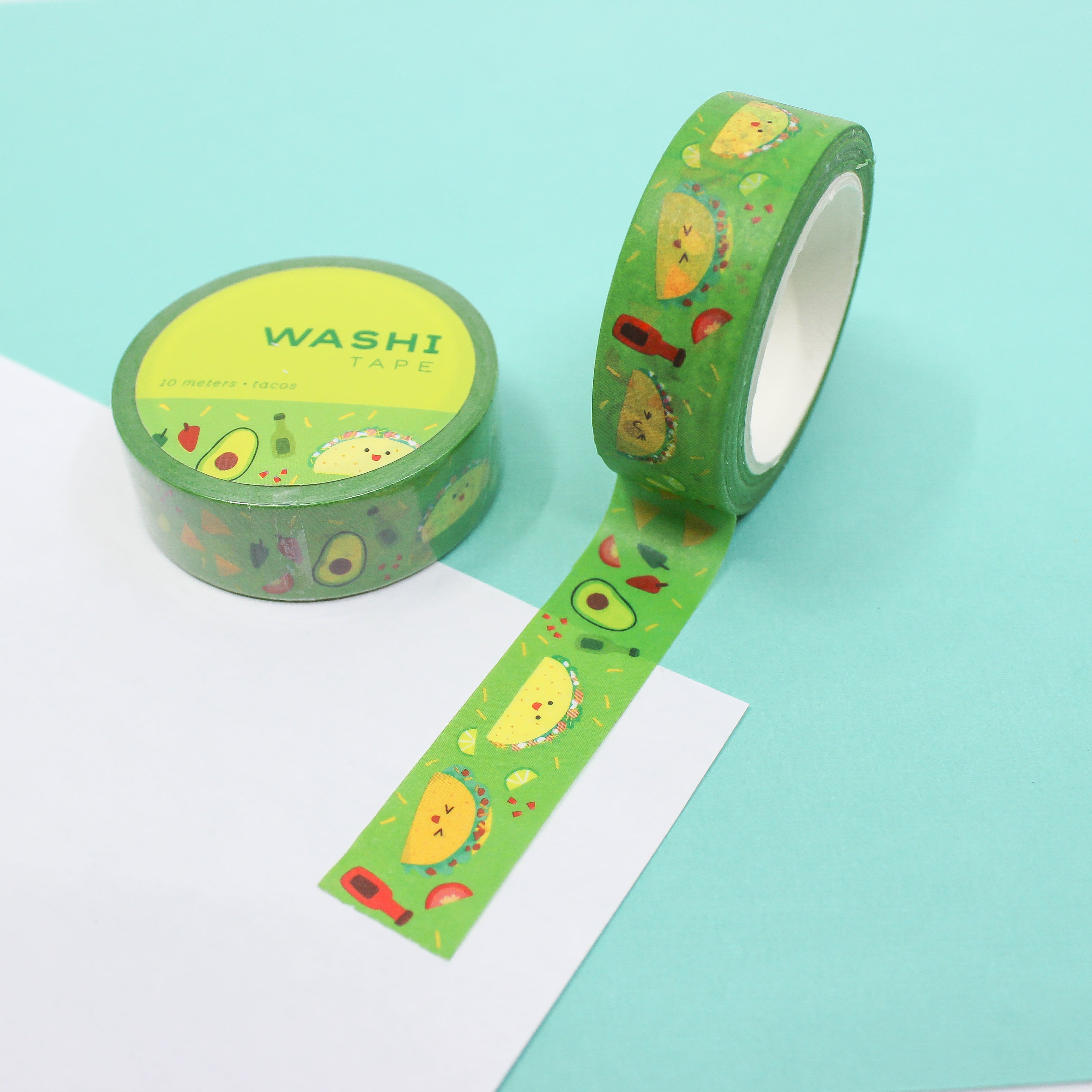 This is a crunchy taco Tuesday themed washi tape from BBB Supplies Craft Shop