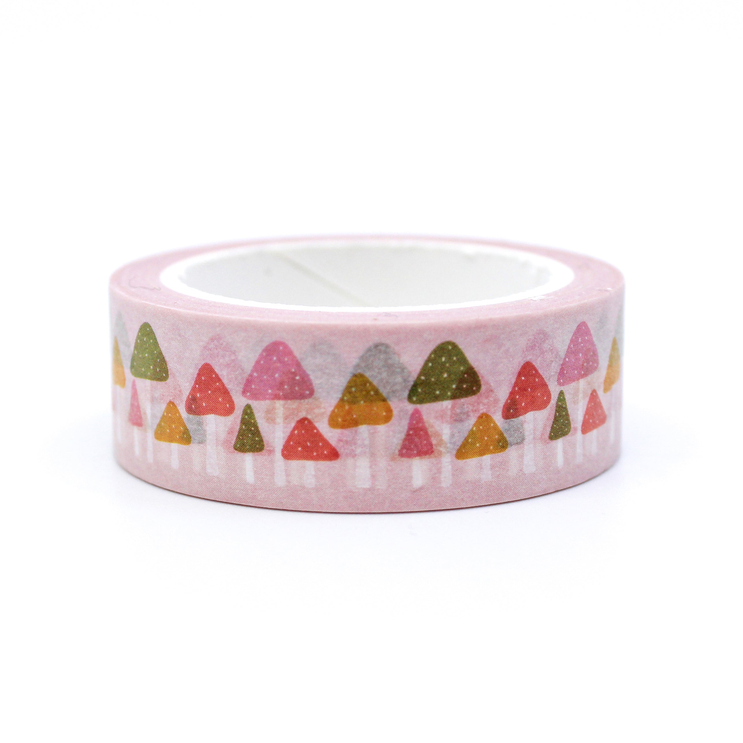 This is a photo of a cute pastel toadstool mushroom washi tape with sweet candy colors from BBB Supplies Craft Shop.