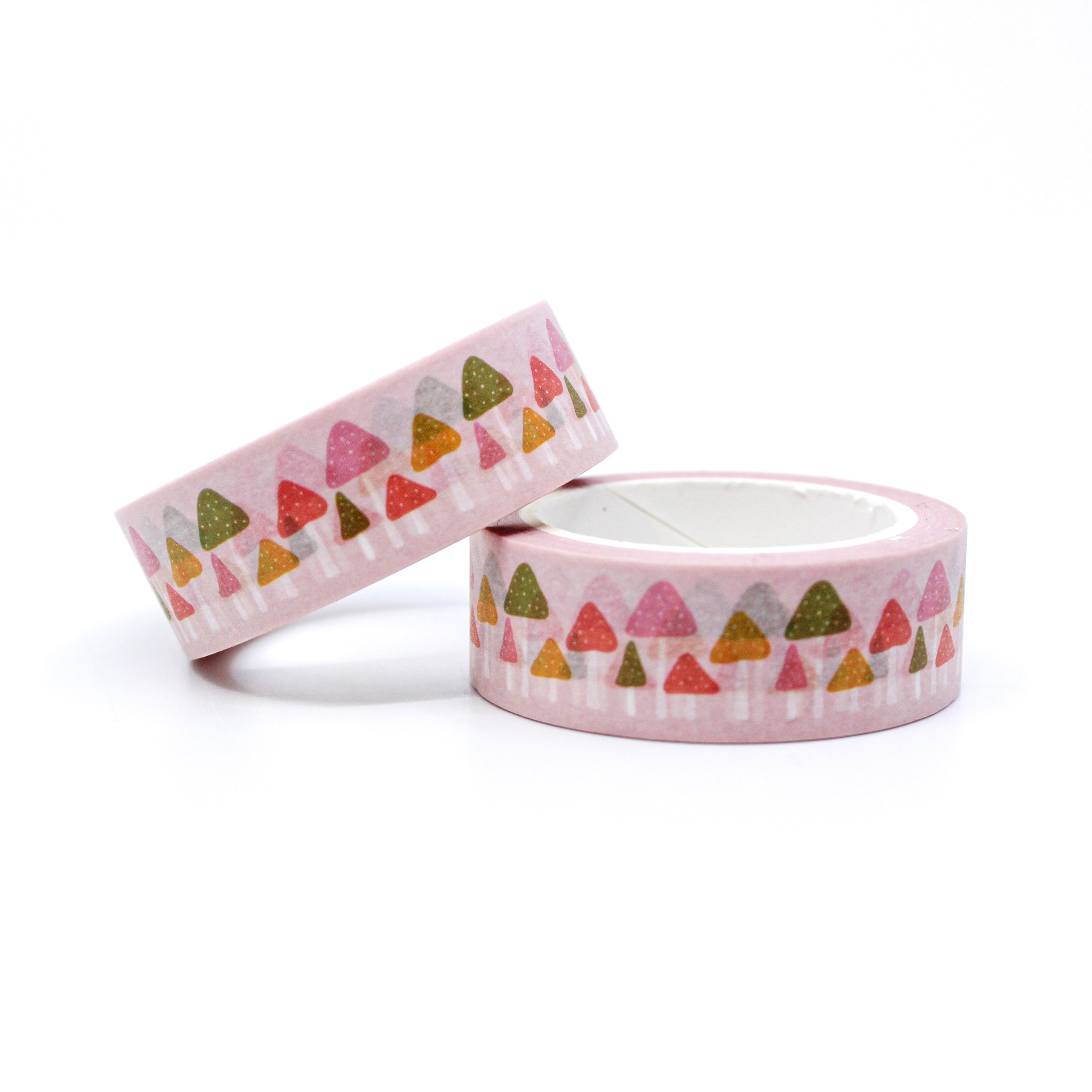 This is a photo of a cute pastel toadstool mushroom washi tape with sweet candy colors from BBB Supplies Craft Shop.
