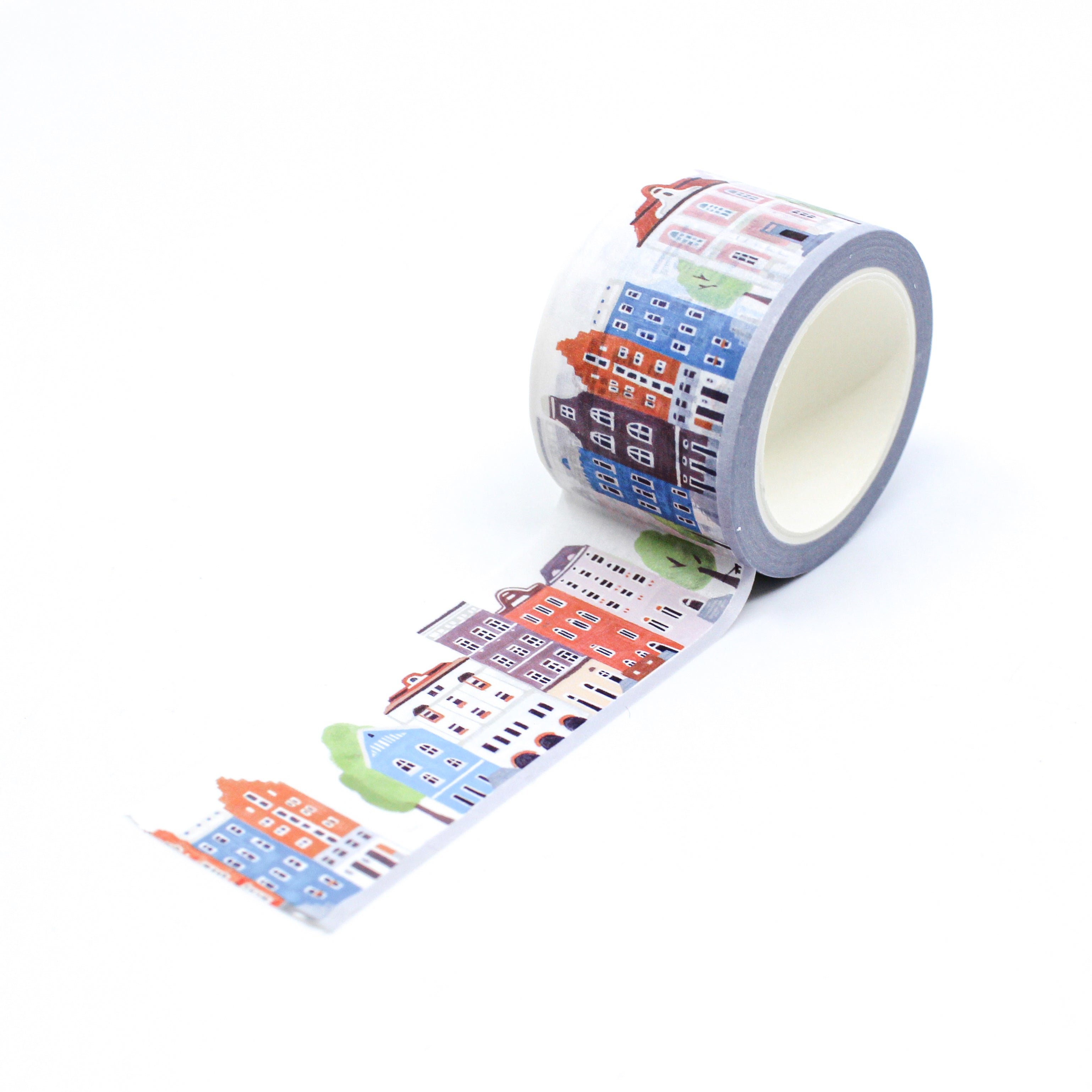 This is a full pattern repeat view of fun layers town house and buildings washi tape from BBB Supplies Craft Shop