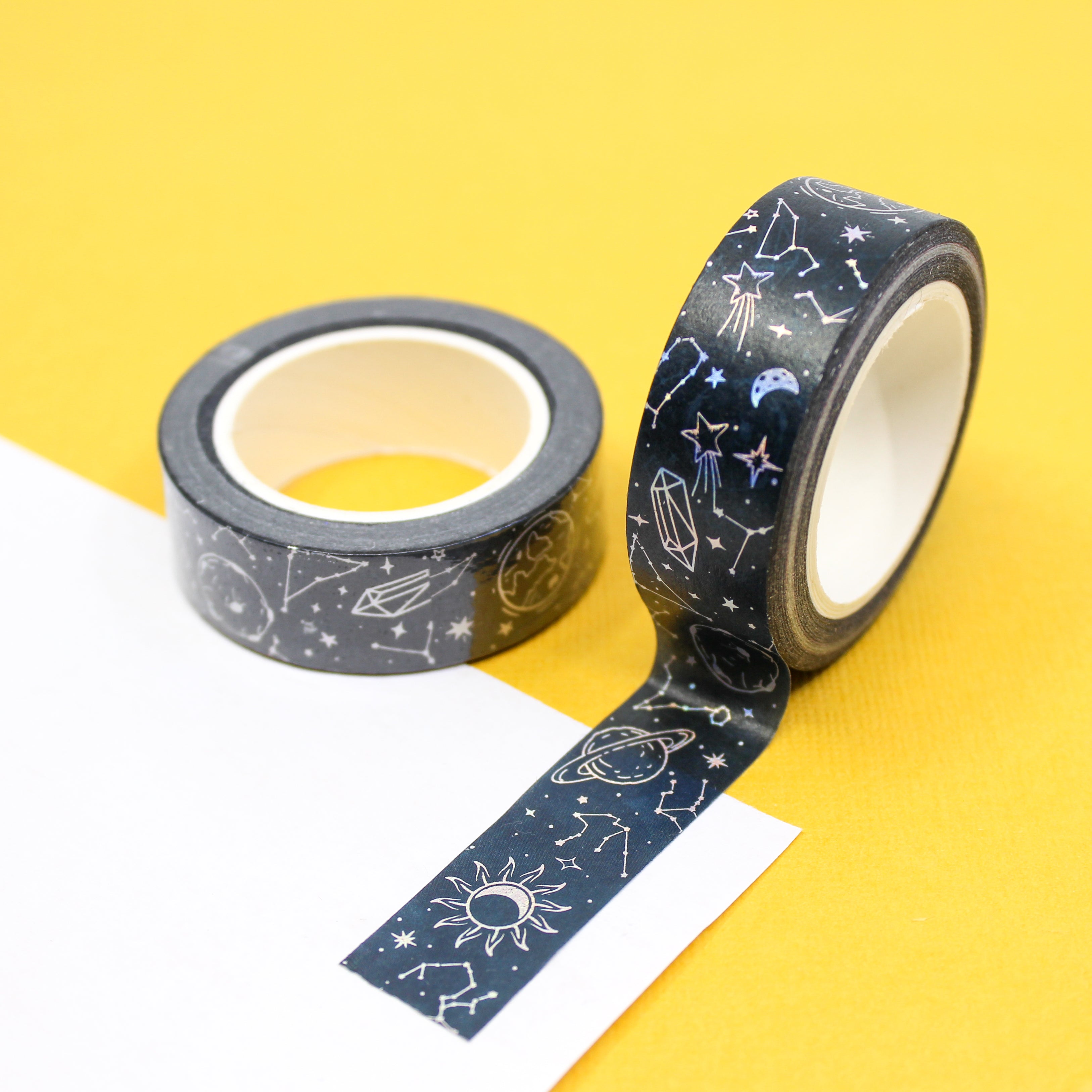 This is a collection of celestial symbols view themed washi tape from BBB Supplies Craft Shop