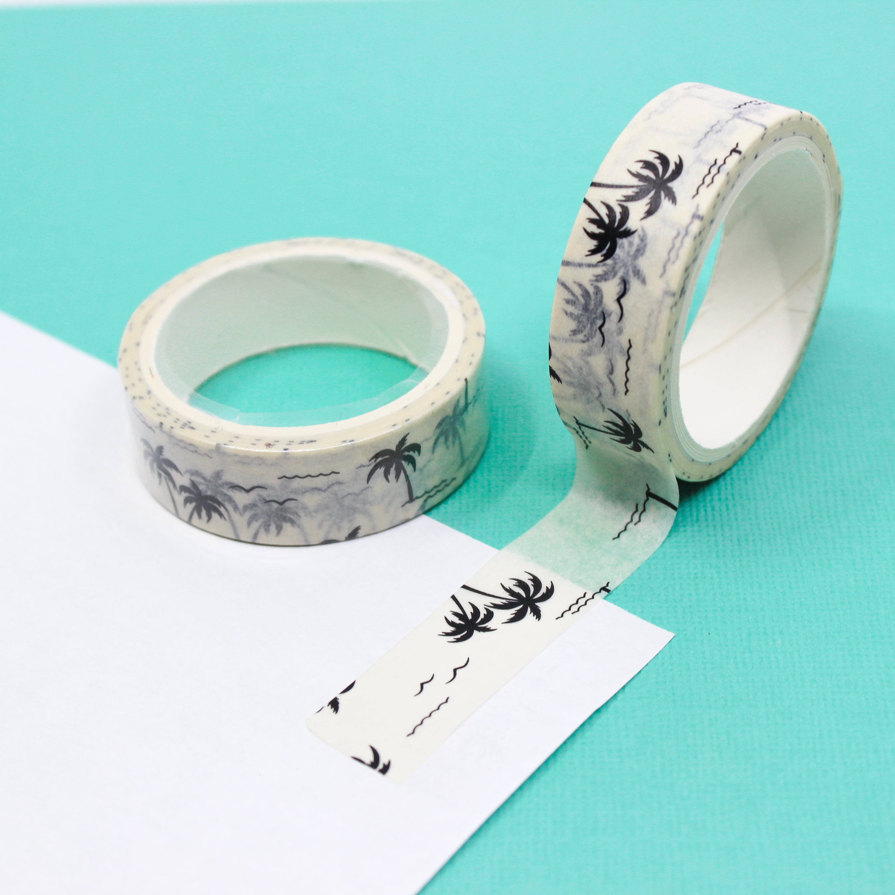 This is a white palm tree view themed washi tape from BBB Supplies Craft Shop
