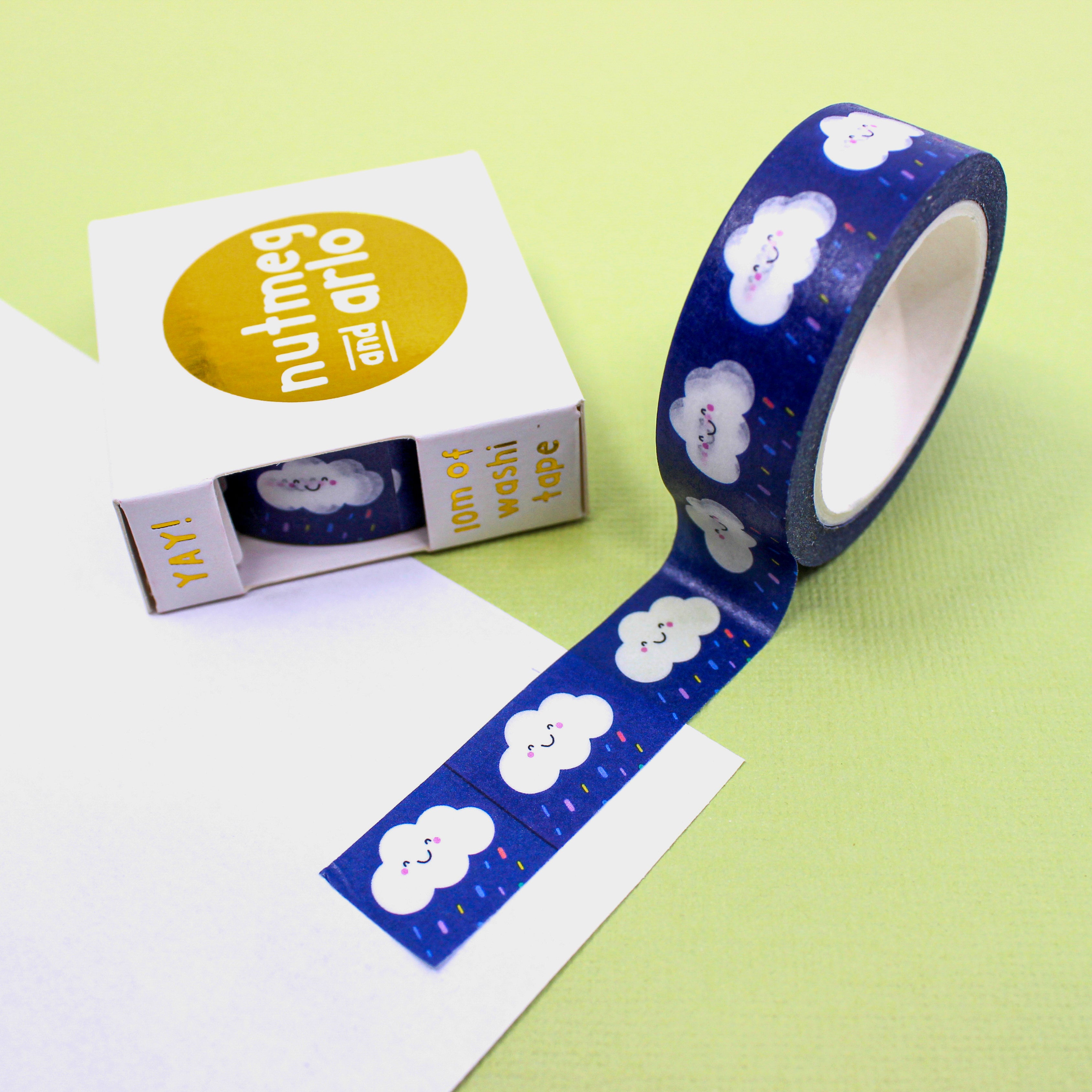 This is a white and blue clouds view themed washi tape from BBB Supplies Craft Shop
