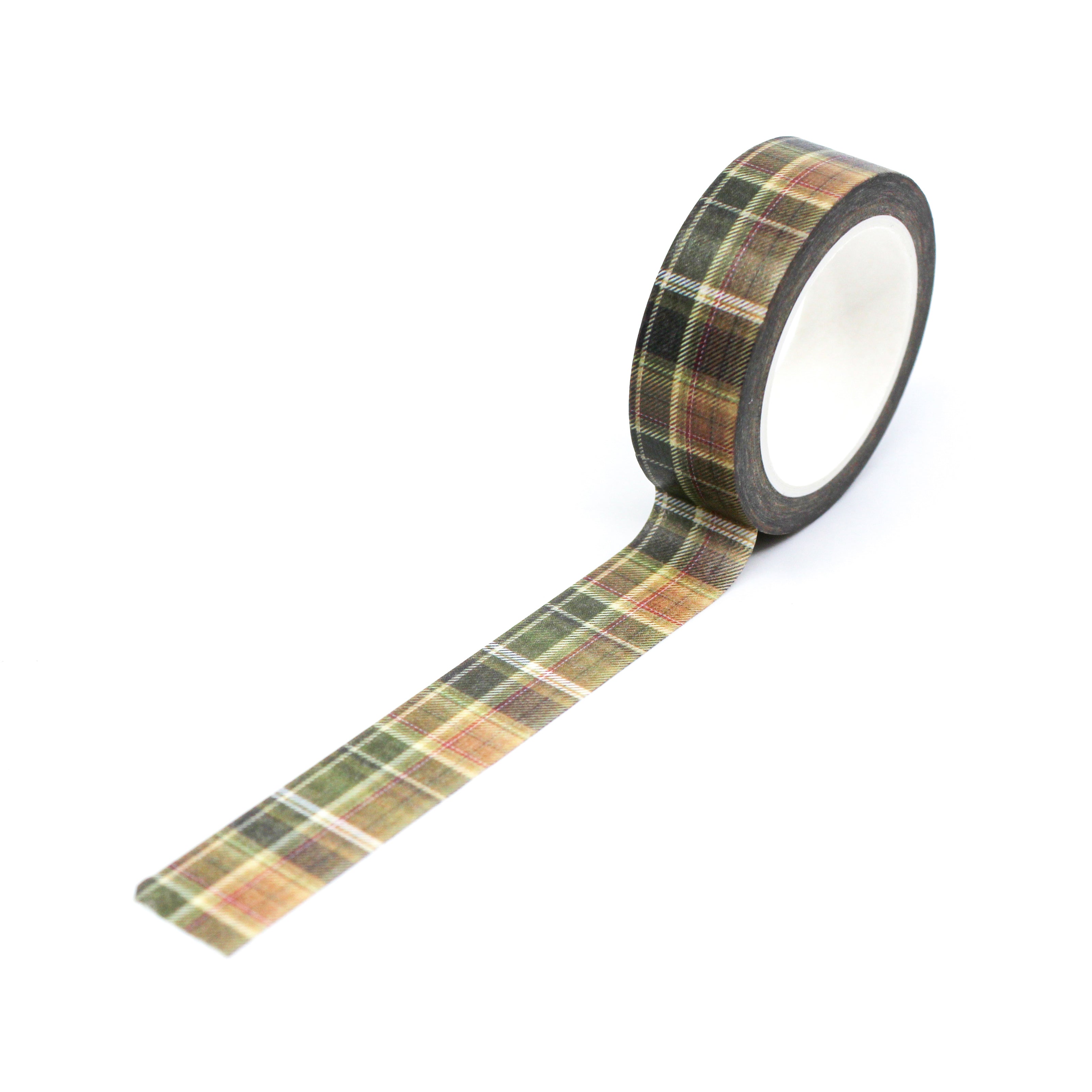 This is a full pattern repeat view of traditional yellow vintage scotch plaid washi tape from BBB Supplies Craft Shop