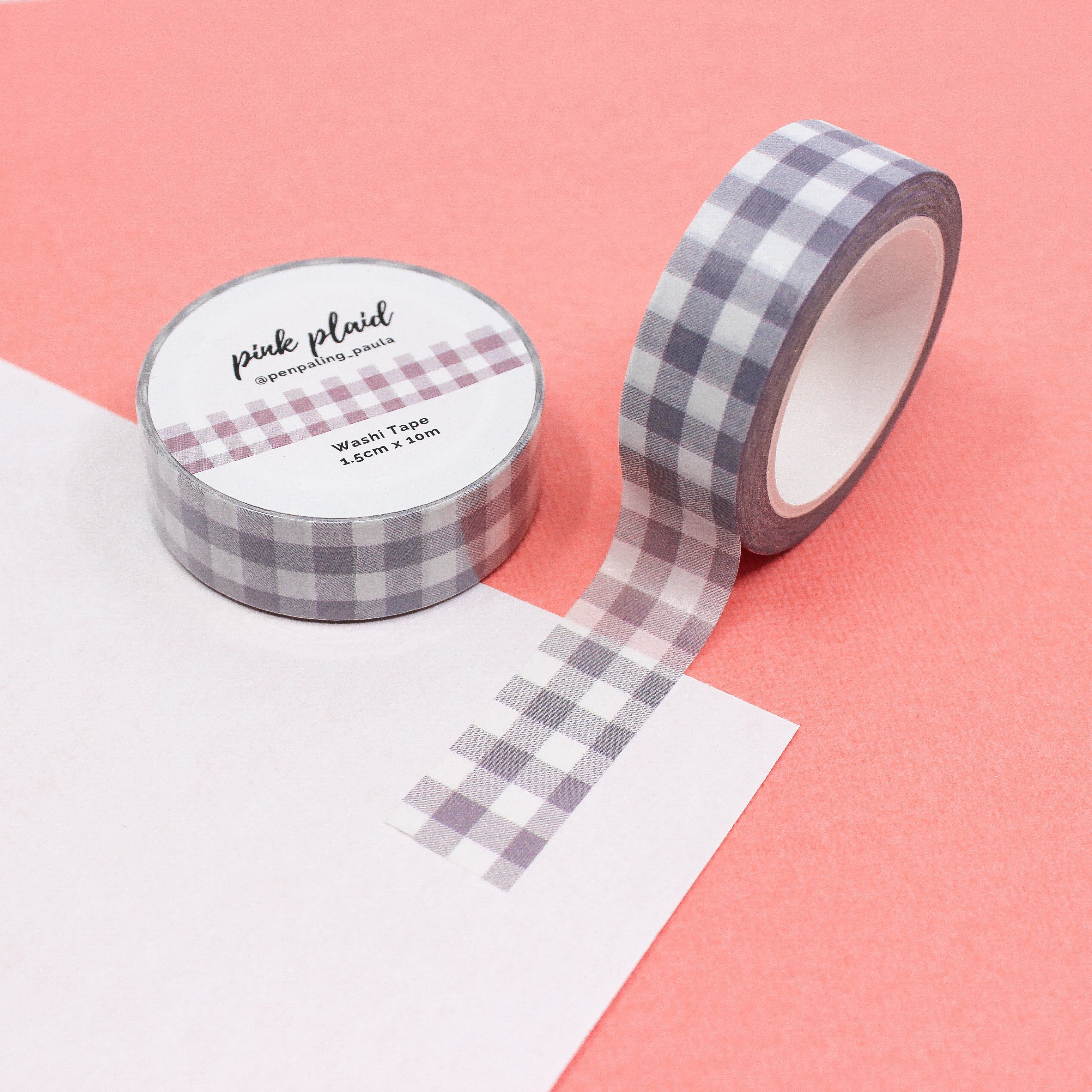 This is a traditional Christmas Holiday pink plaid Washi Tape from BBB Supplies Craft Shop