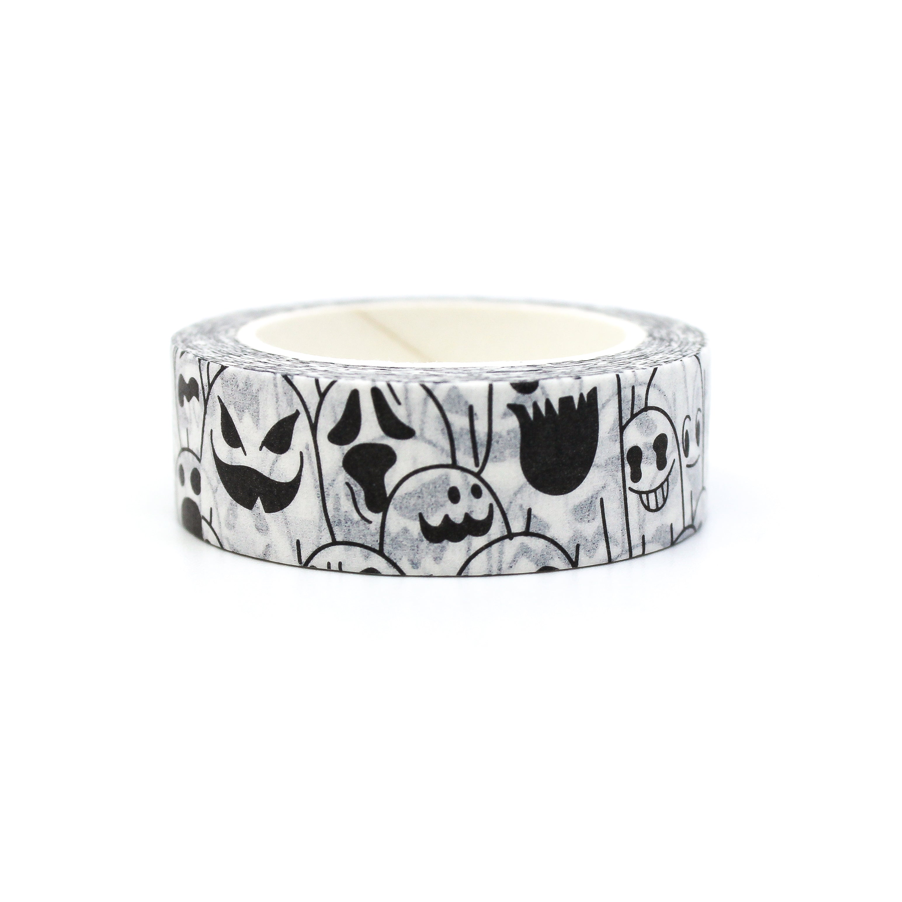 This shows spooky white and black pattern themed view of washi tape from BBB Supplies Craft Shop