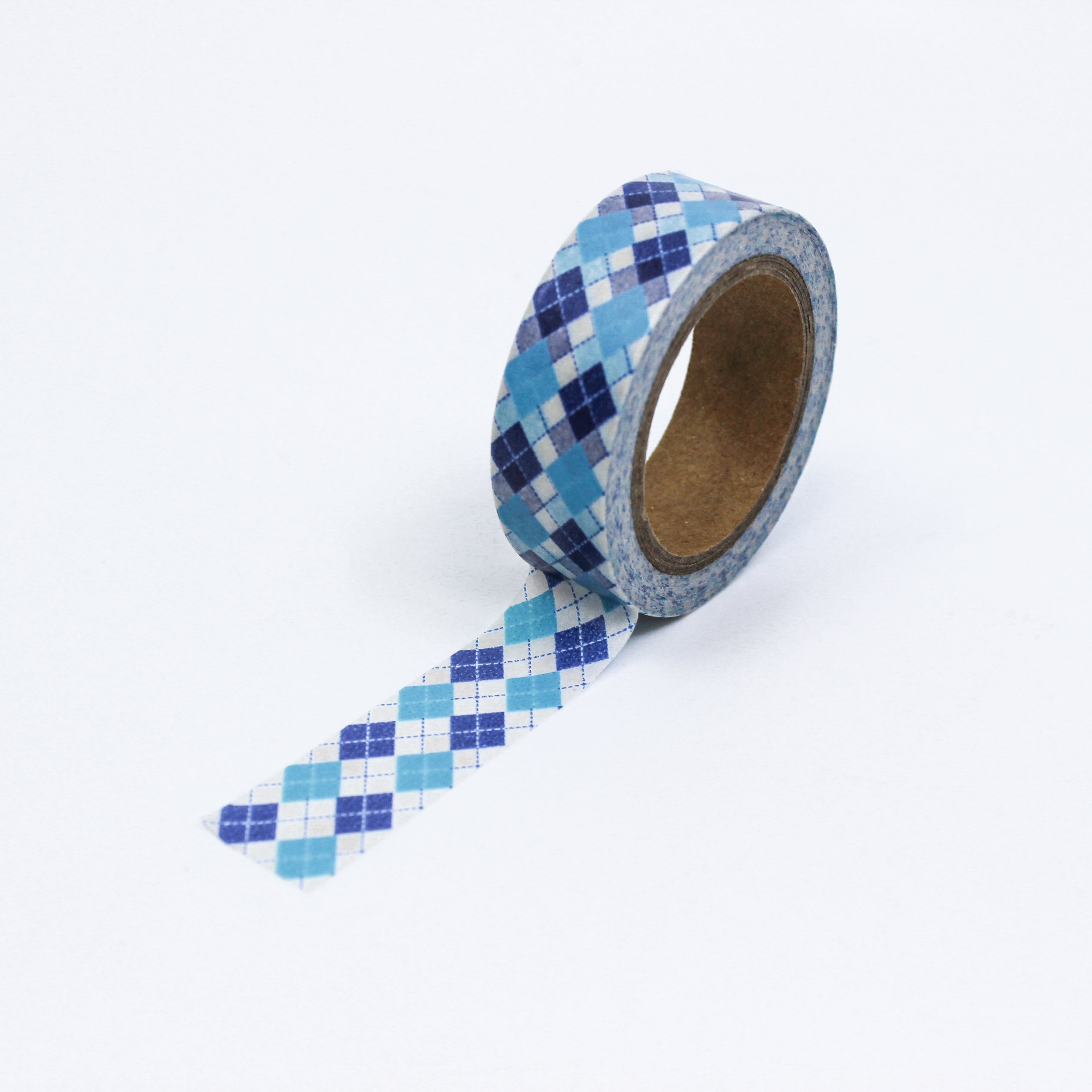 This is a full pattern repeat view of blue plaid washi tape BBB Supplies Craft Shop