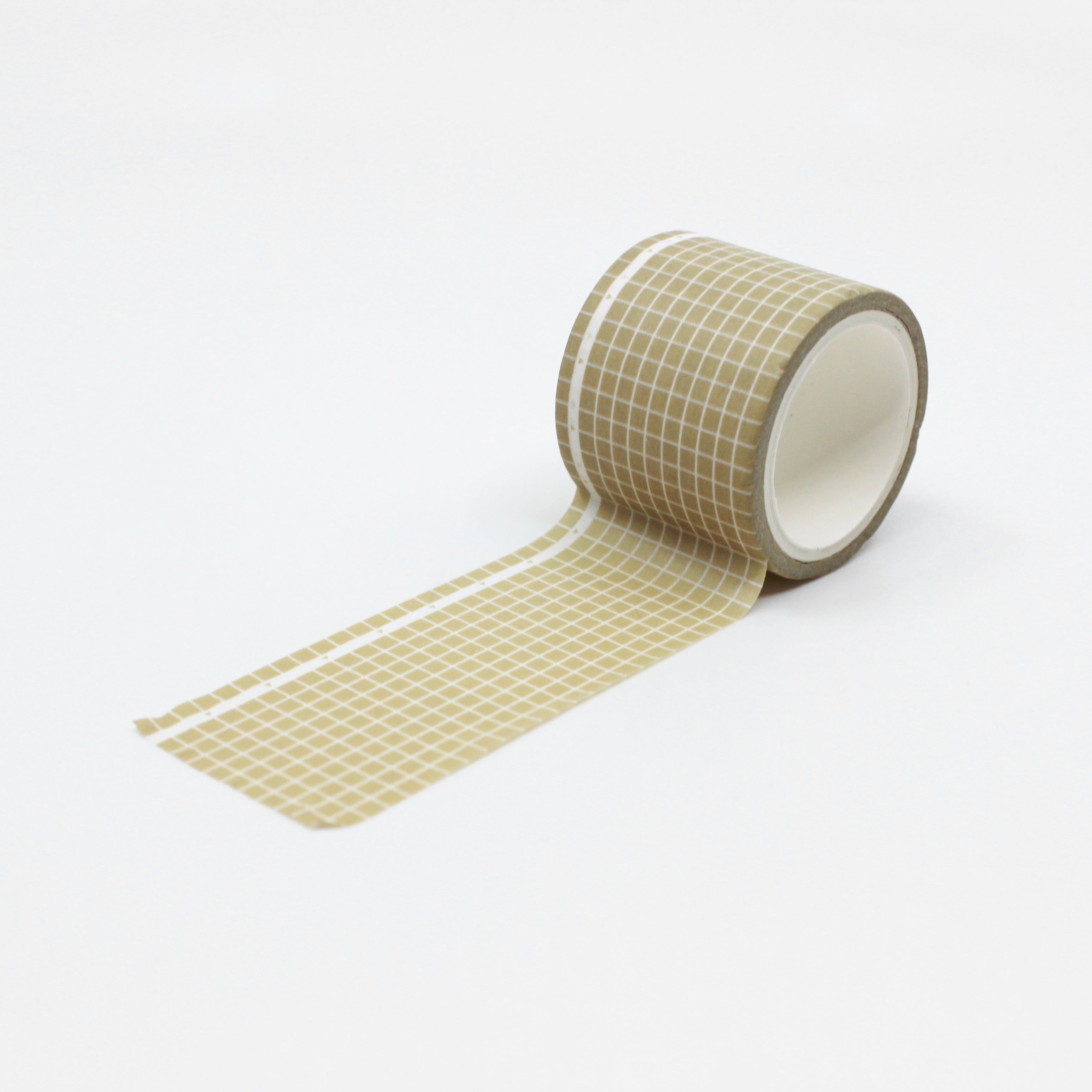 This is a full pattern repeat view of warm tan khaki wide grid washi tape BBB Supplies Craft Shop