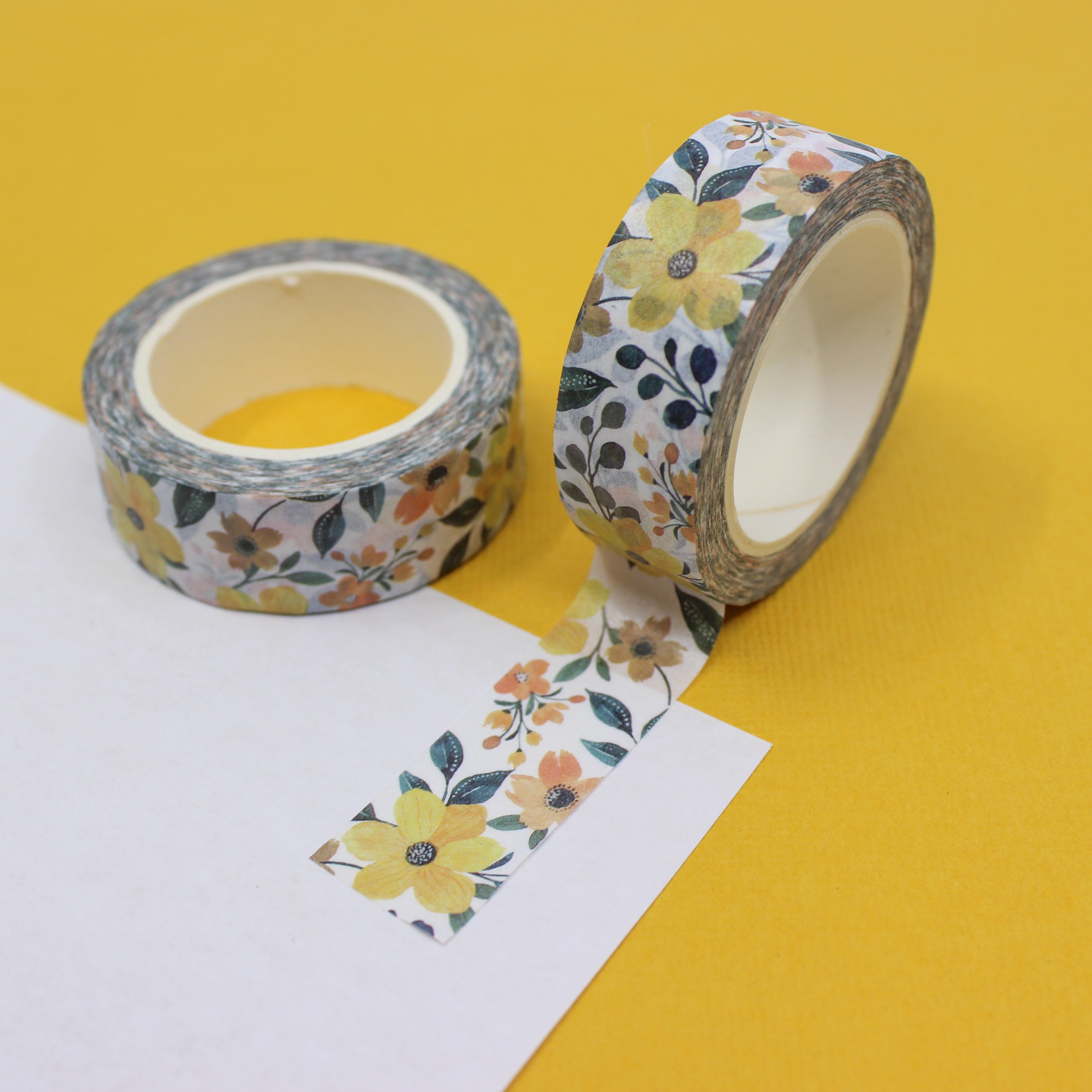 This a yellow floral collections pattern washi tape from BBB Supplies Craft Shop