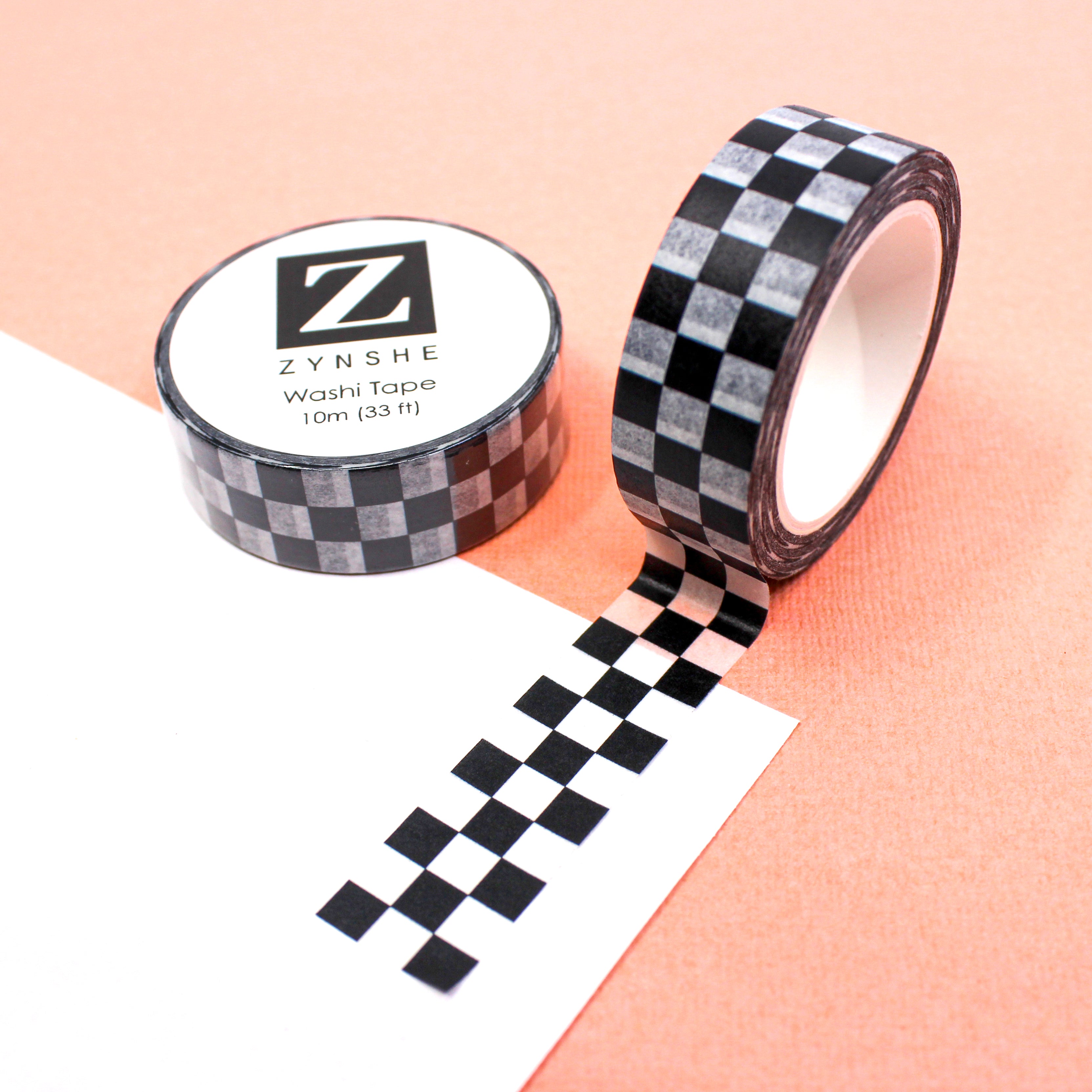 This is a black checkerboard view themed washi tape from BBB Supplies Craft Shop