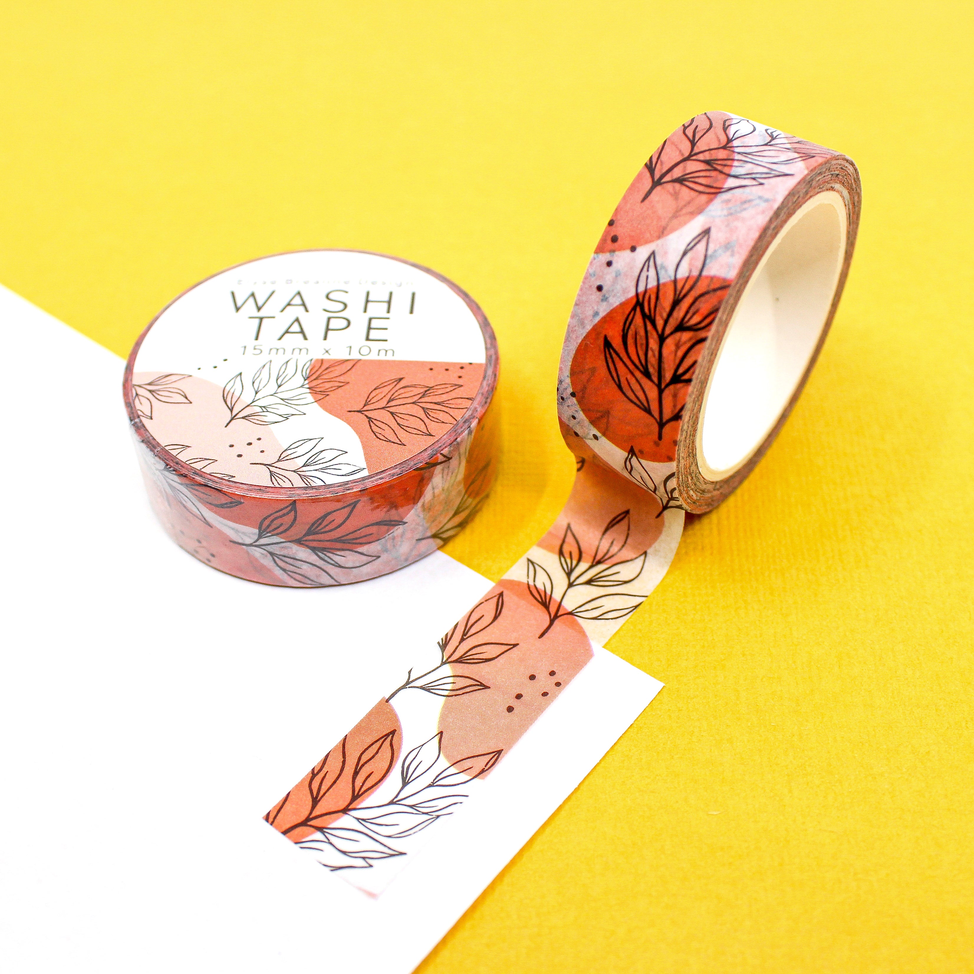 This is a modern pink leaves themed washi tape from BBB Supplies Craft Shop