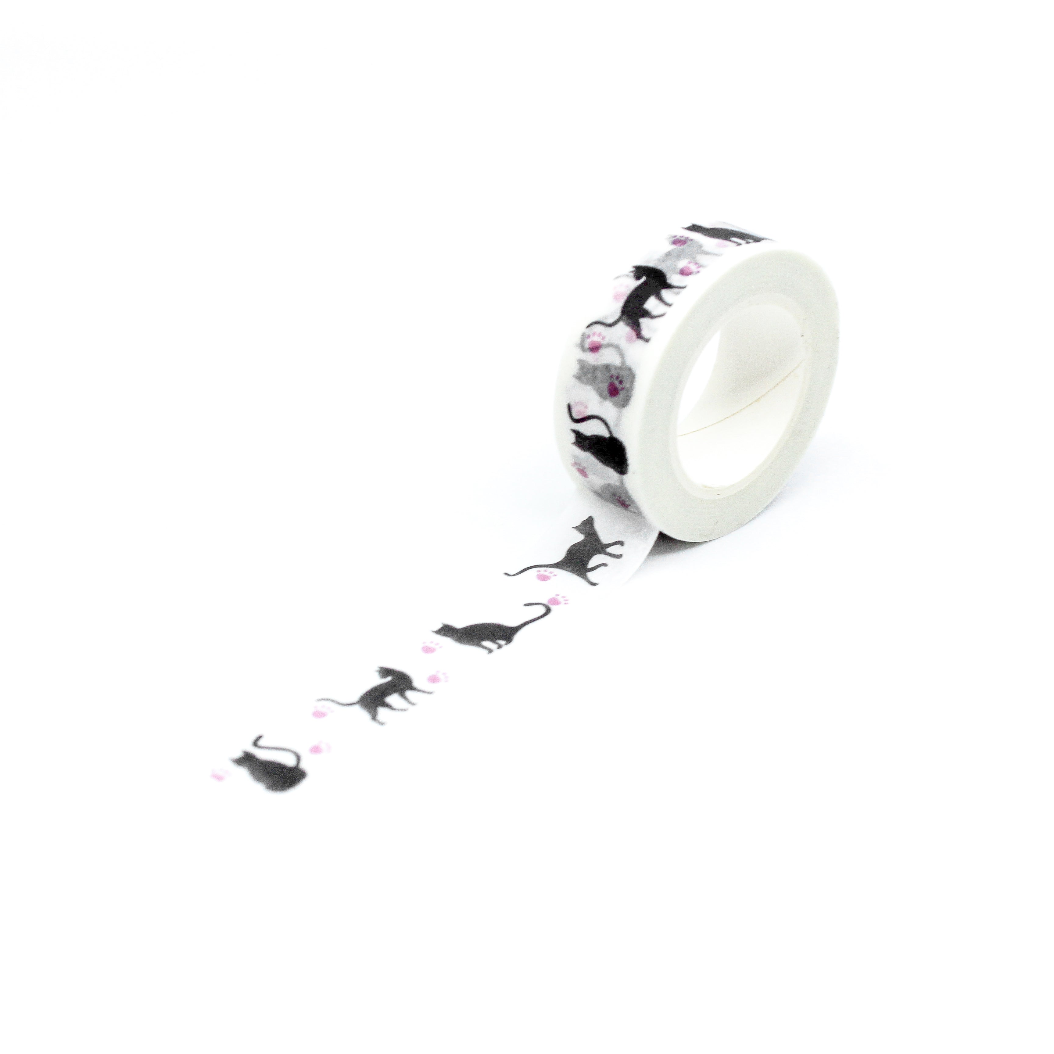 This is a full pattern repeat view of black kitty cats washi tape BBB Supplies Craft Shop