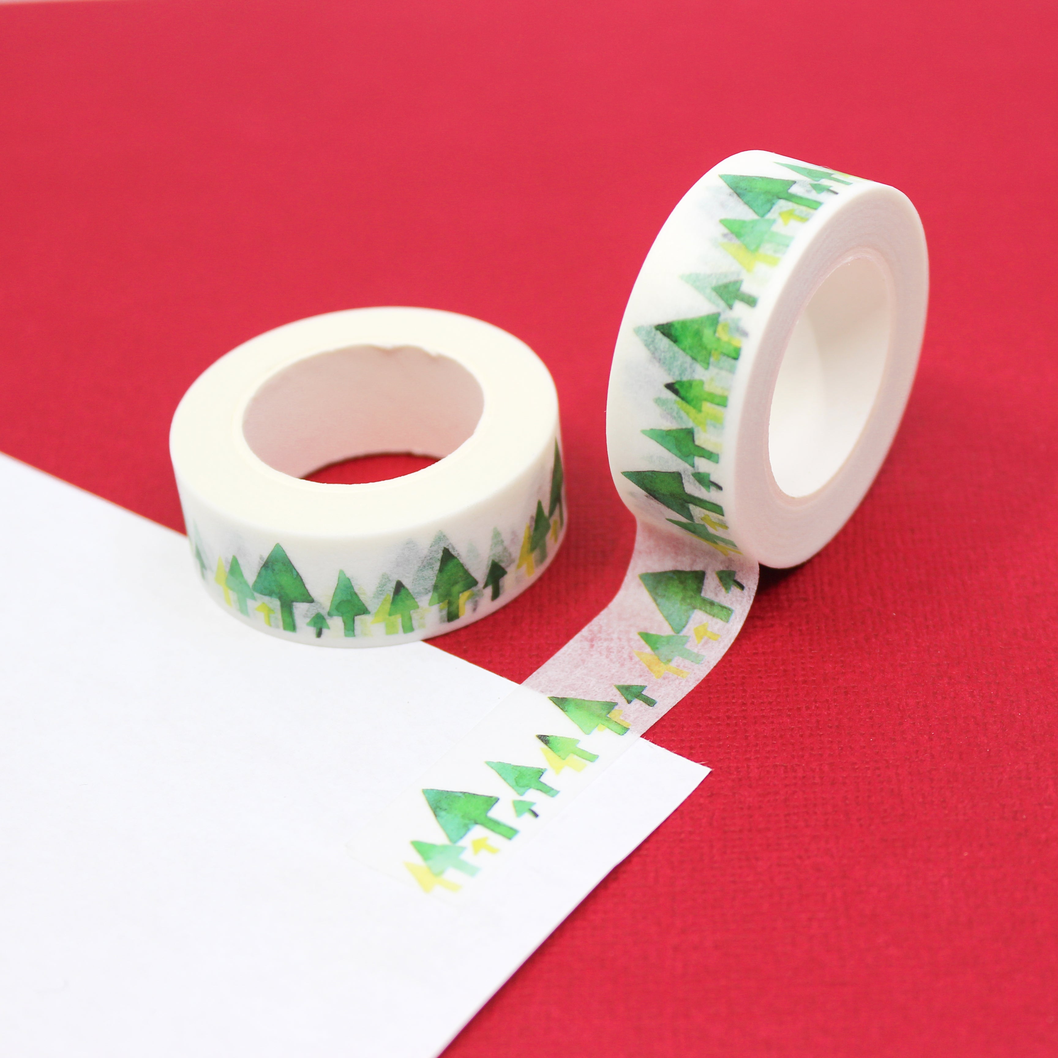 This is a fun holiday green Christmas tree view themed washi tape from BBB Supplies Craft Shop