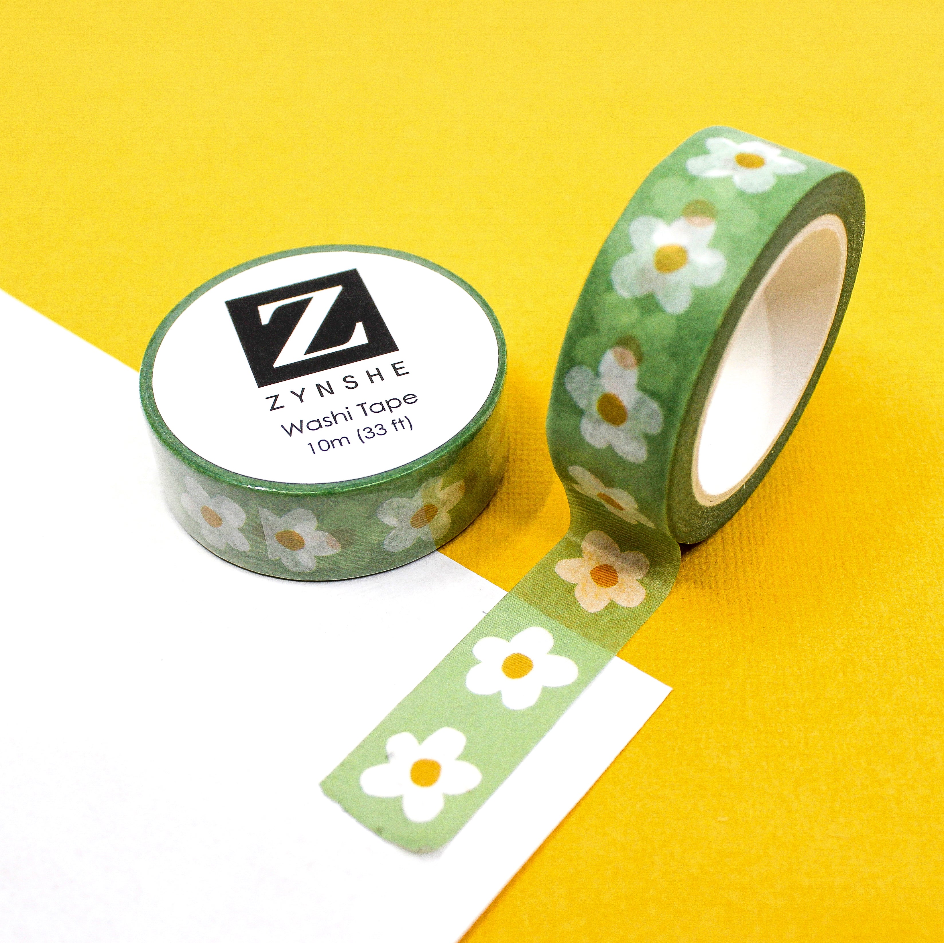This is a green daisy flower view themed washi tape designed by Zynshe from BBB Supplies Craft Shop
