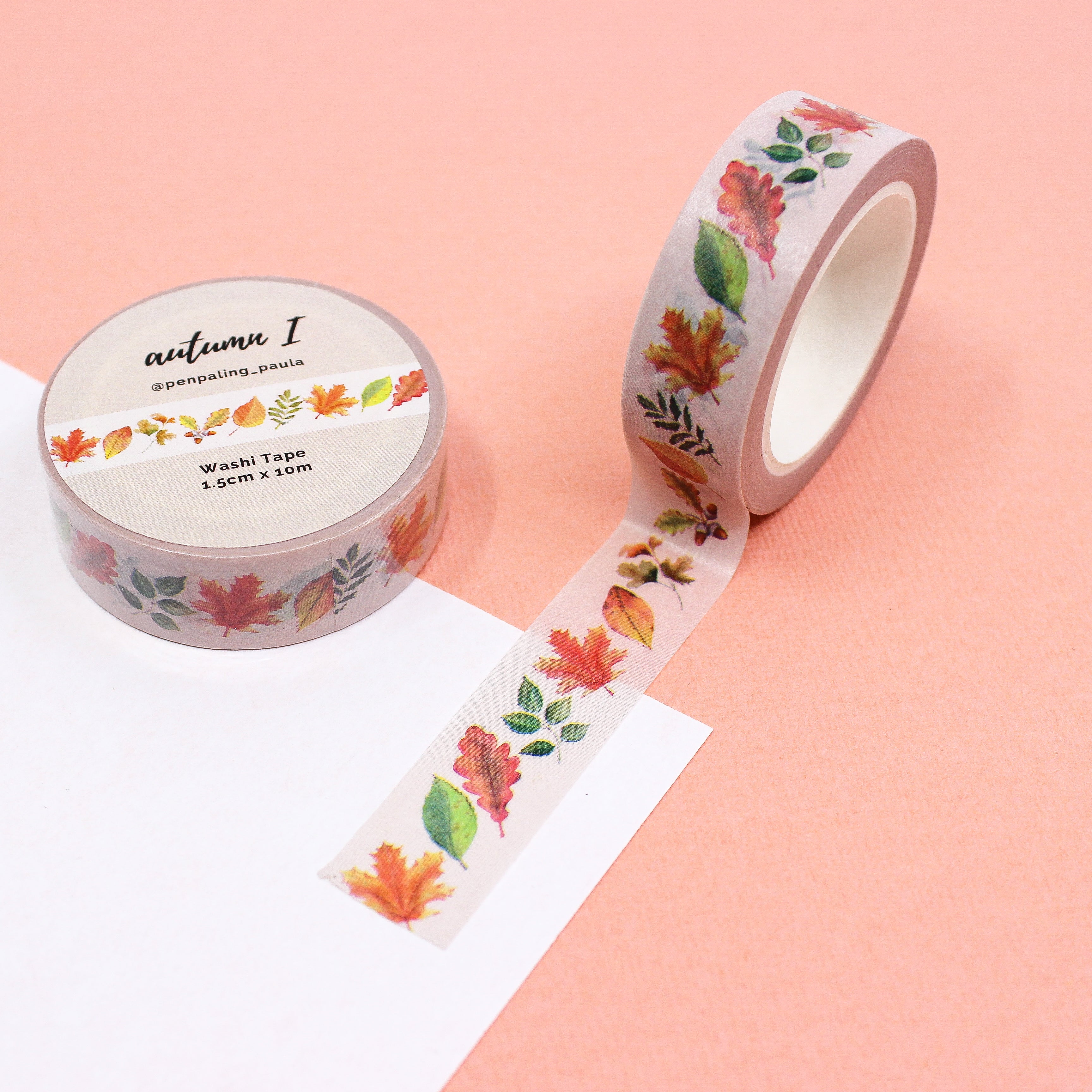 This is a autumn single leaves flowers  themed fall colors pattern washi tape from BBB Supplies Craft Shop
