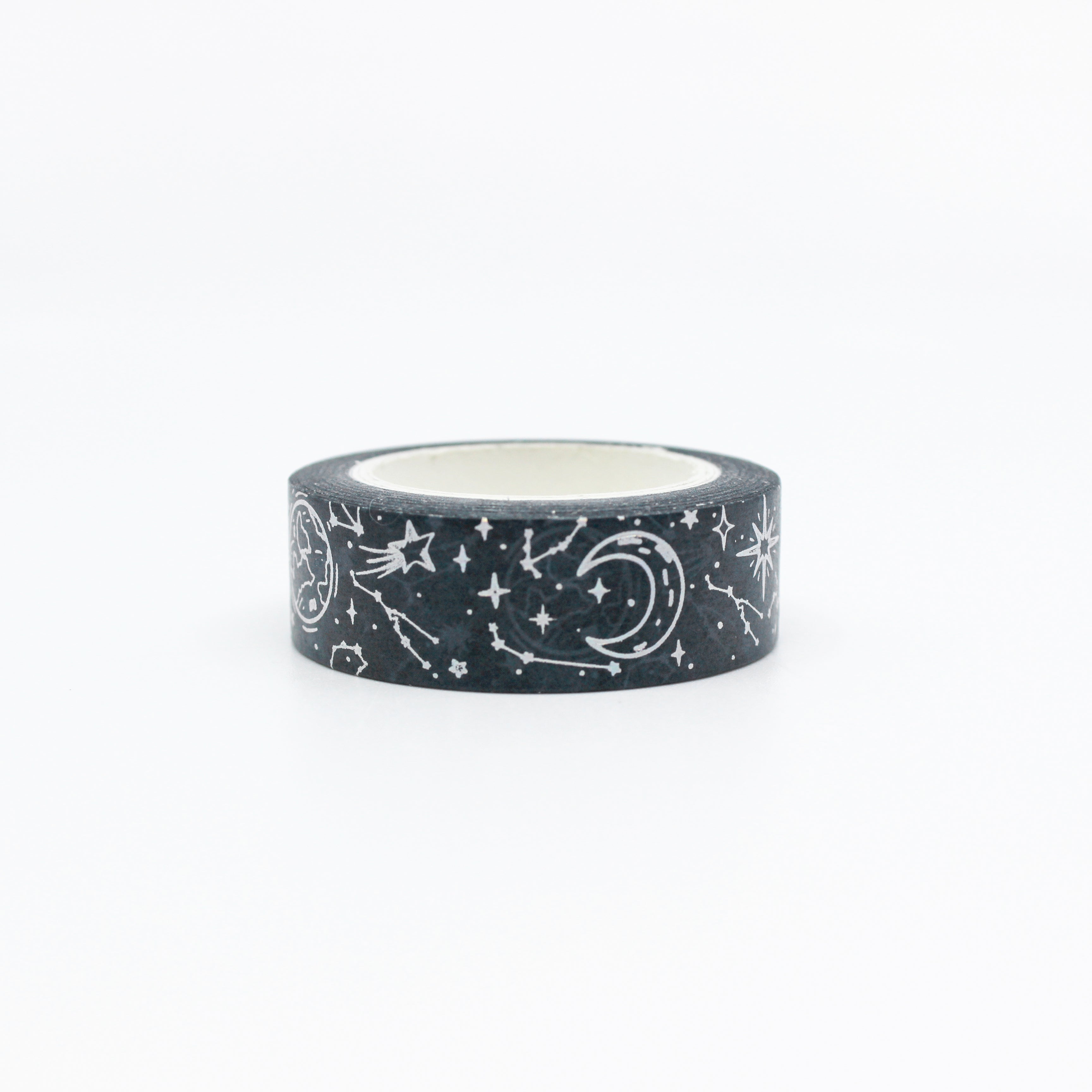 This is a full pattern repeat view of celestial Planetary symbols including the moon and stars washi tape BBB Supplies Craft Shop
