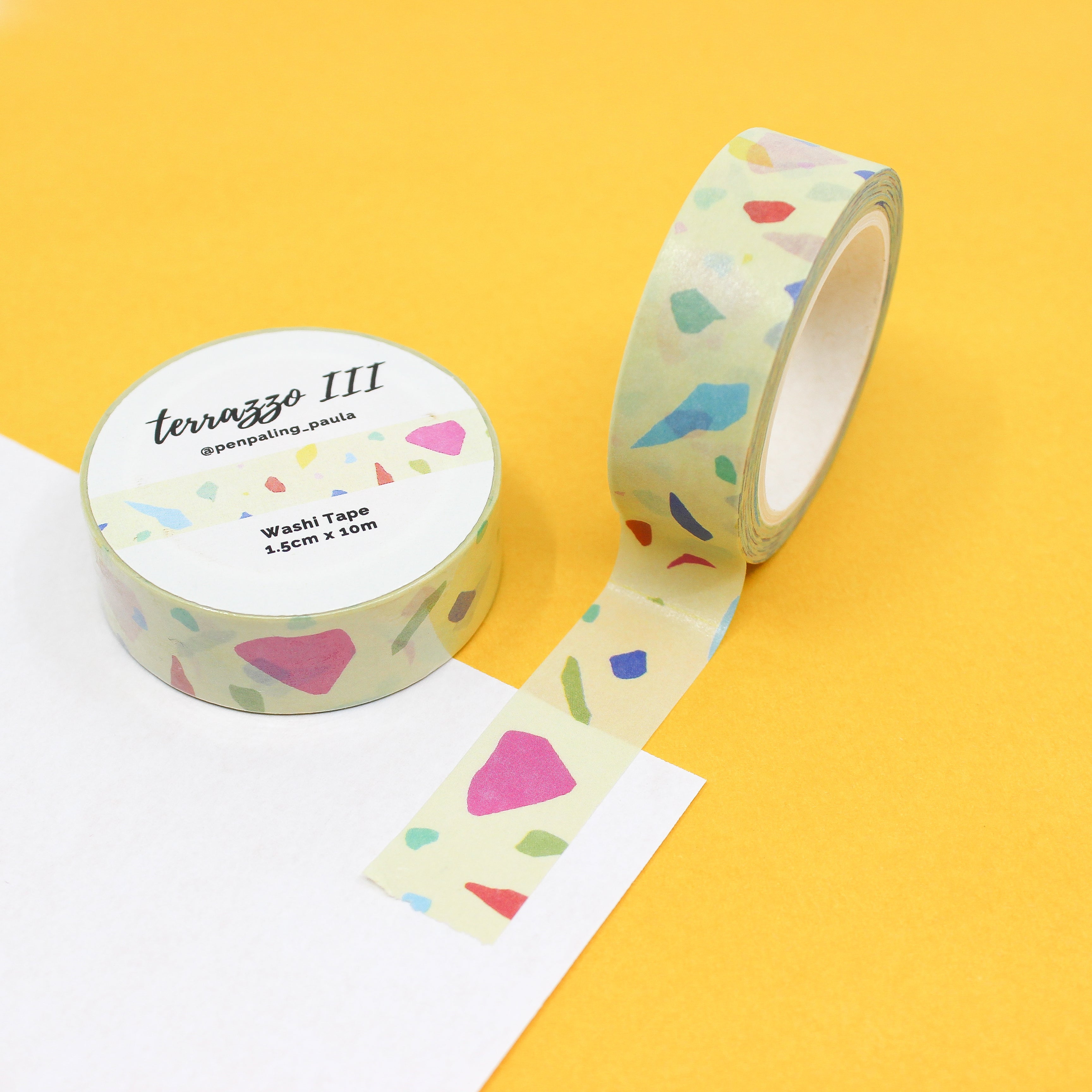 This is a yellow terrazzo themed washi tape from BBB Supplies Craft Shop