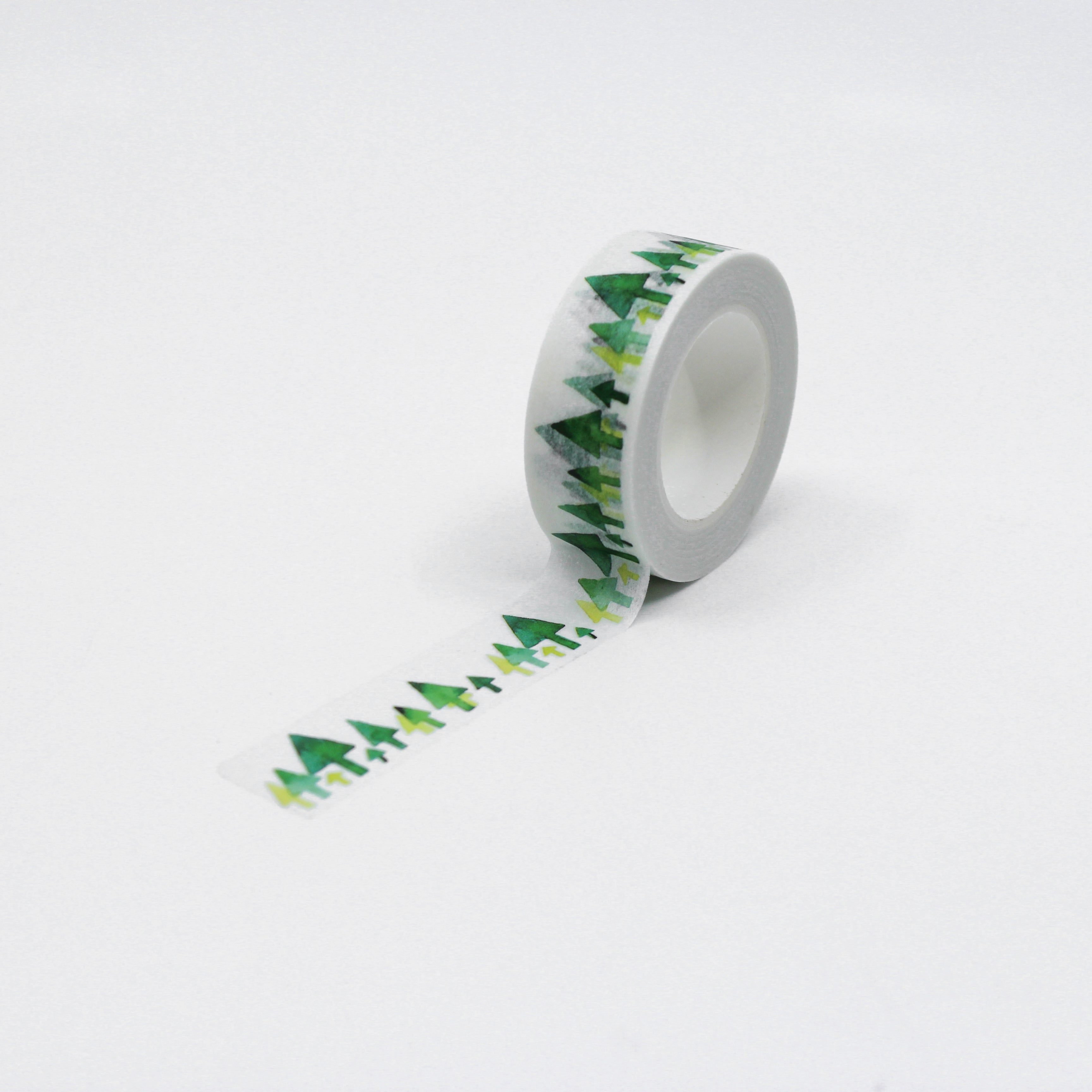 This is a full pattern repeat view of  green holiday tree washi tape BBB Supplies Craft Shop