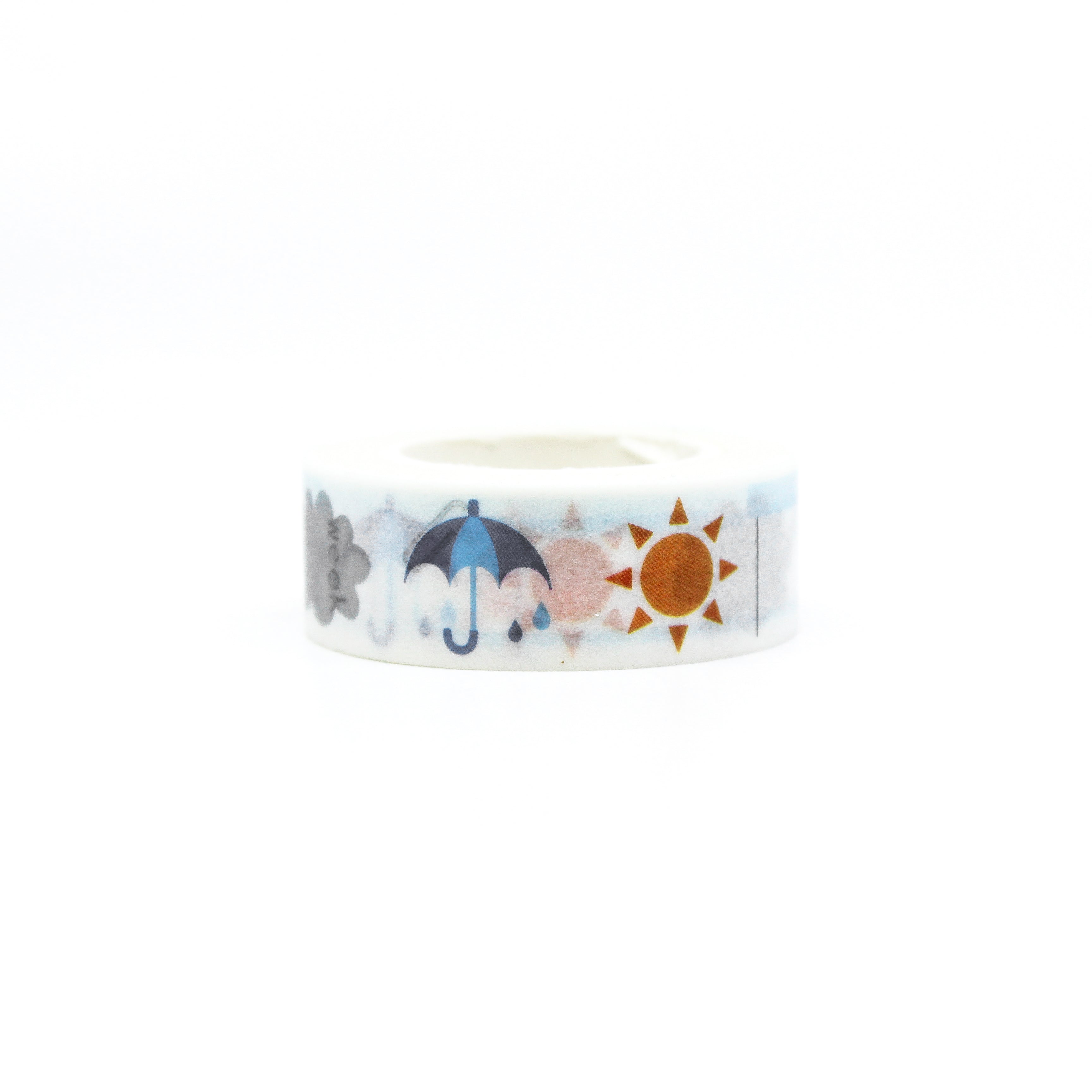 This is a cool graphic weather season items pattern with white background washi tape from BBB Supplies Craft Shop
