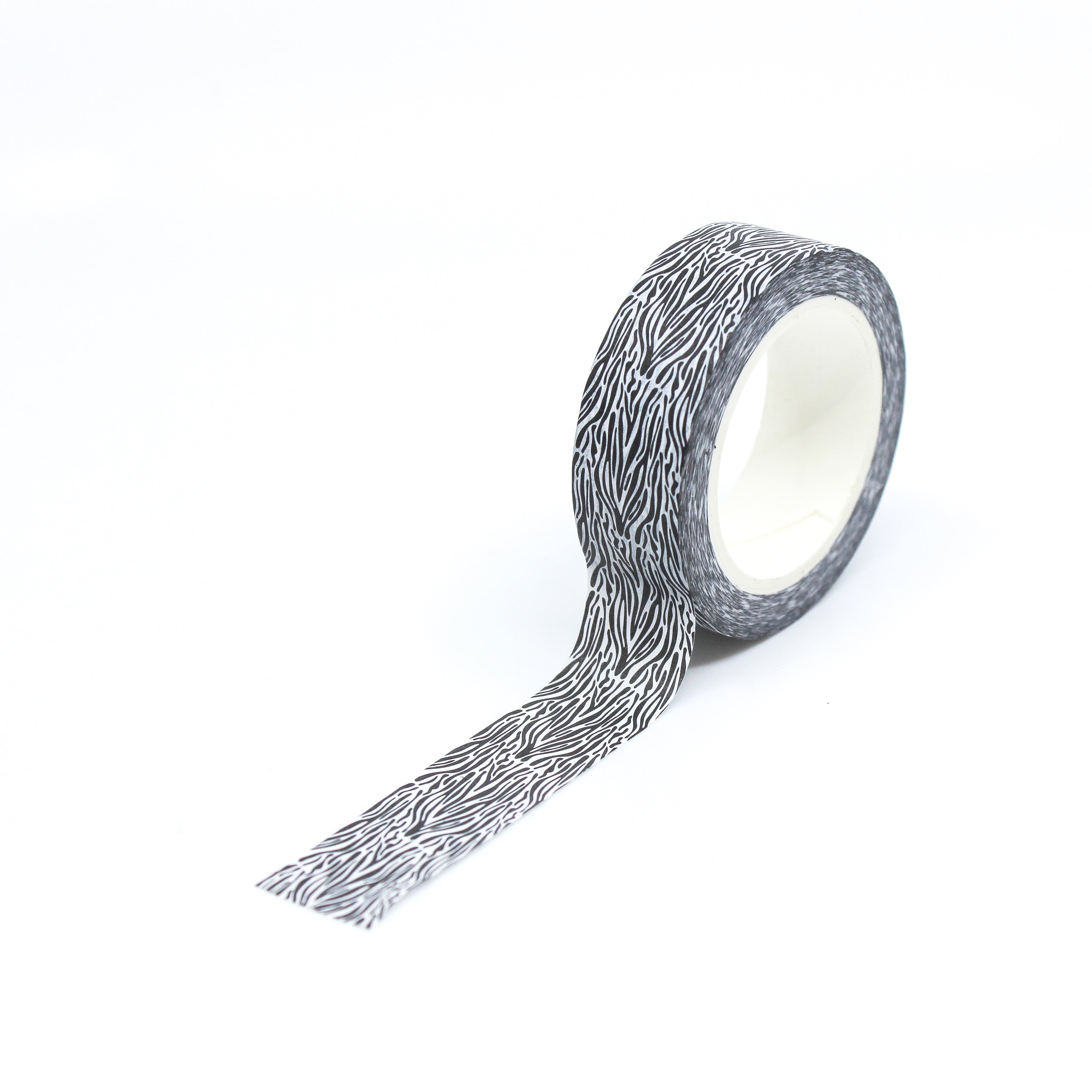 This is a full pattern repeat view of black zebra skin style washi tape from BBB Supplies Craft Shop