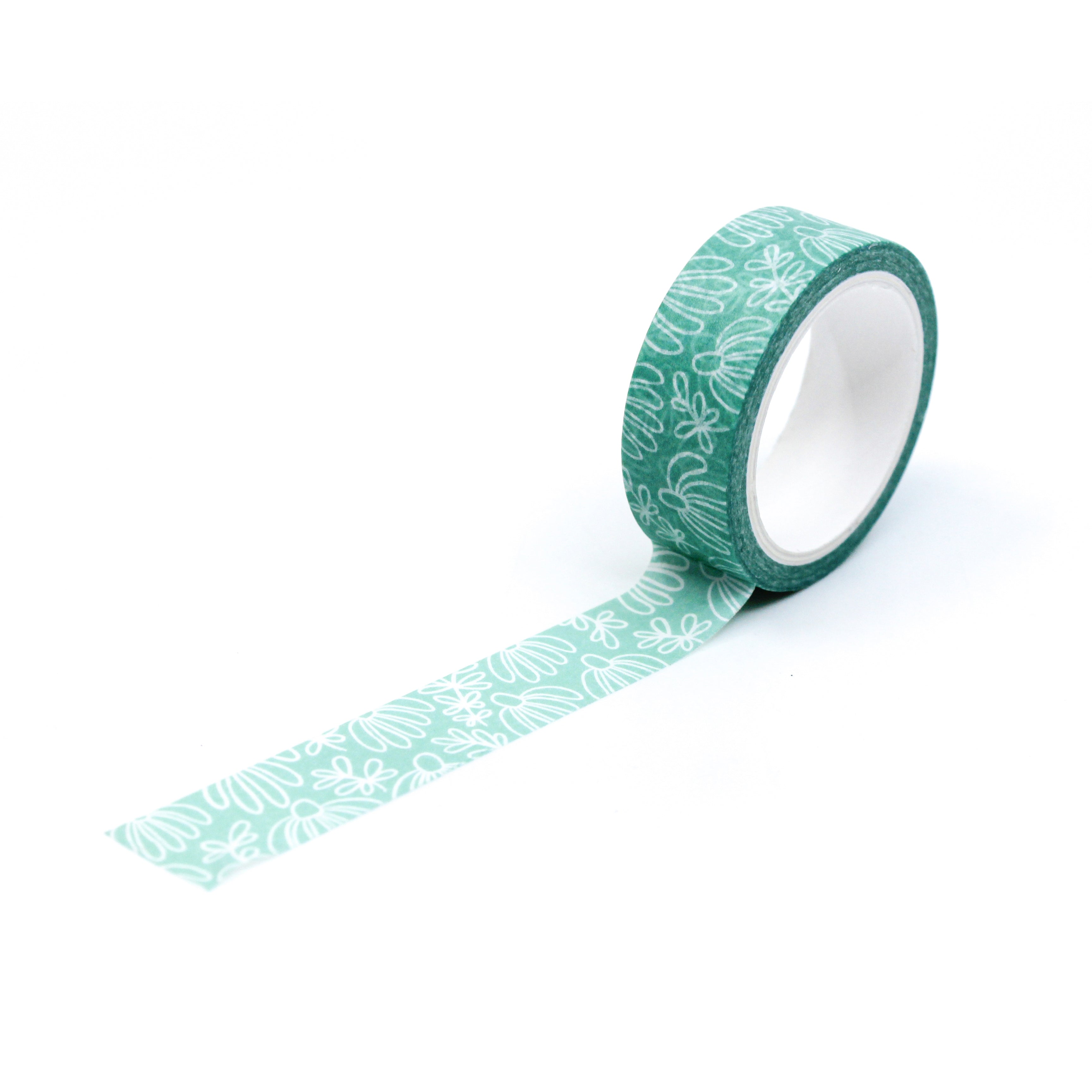 This is a full pattern repeat view of blue daisy flowers washi tape BBB Supplies Craft Shop
