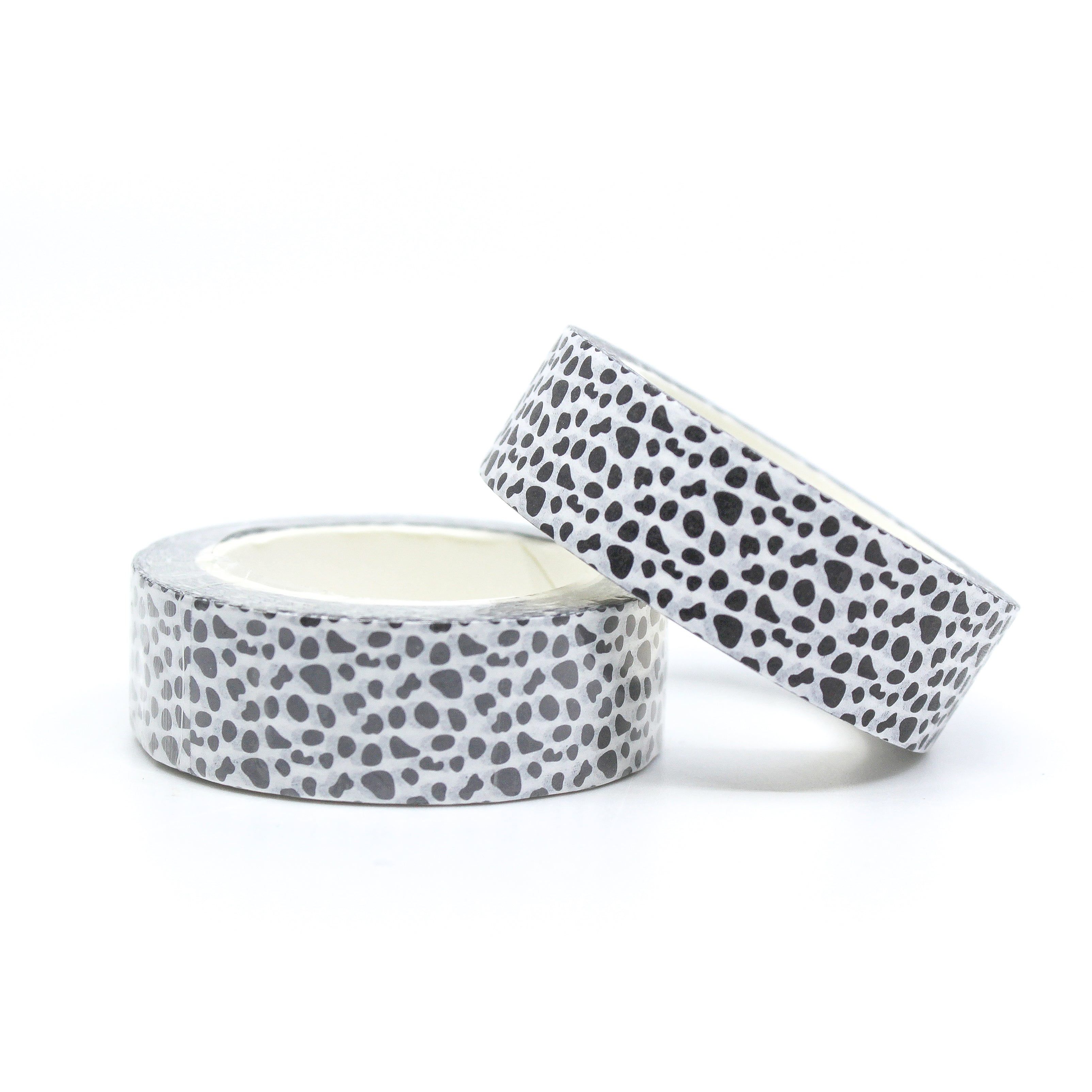 This is a roll of white leopard animal prints color washi tape from BBB Supplies Craft Shop