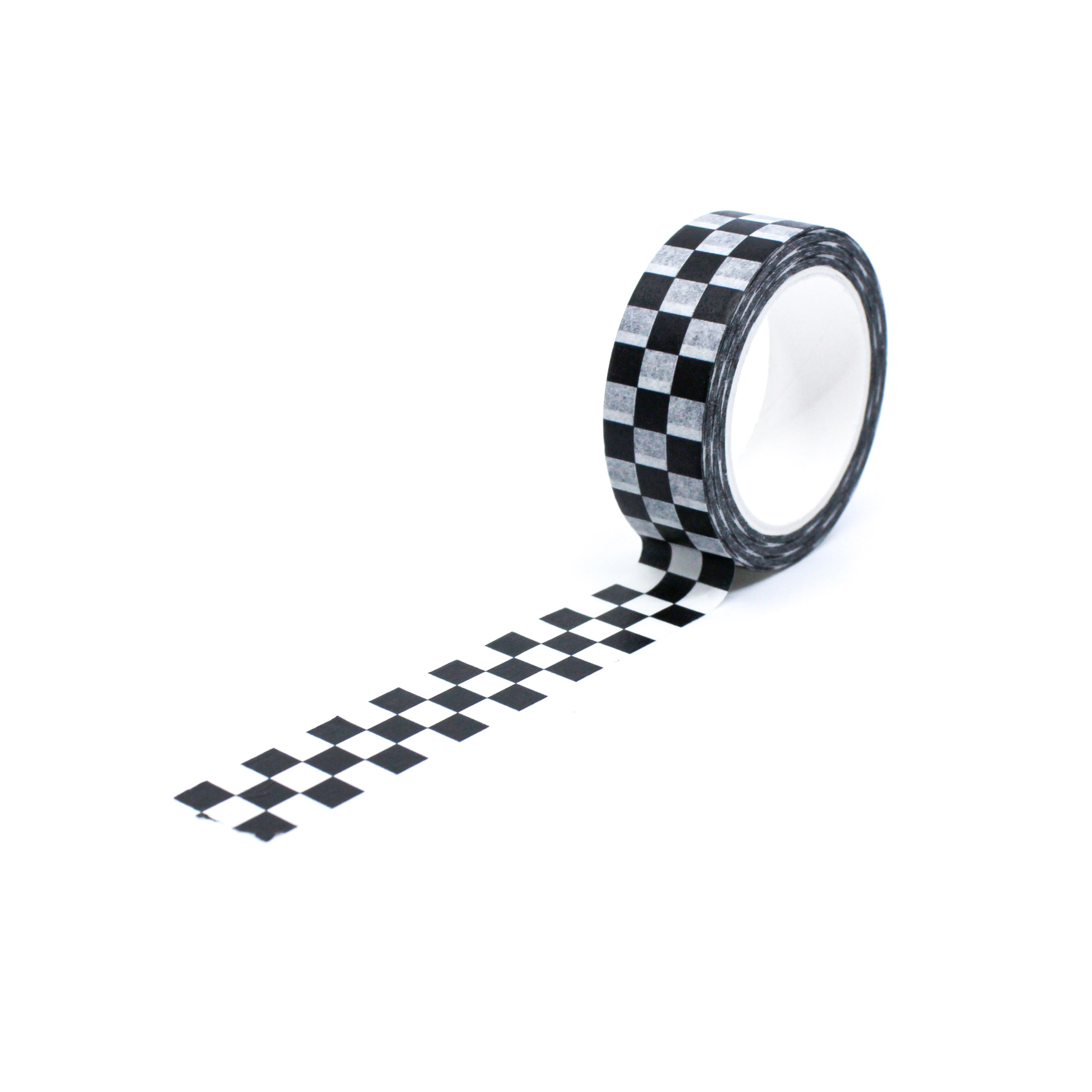 This is a full pattern repeat view of black checkerboard washi tape BBB Supplies Craft Shop