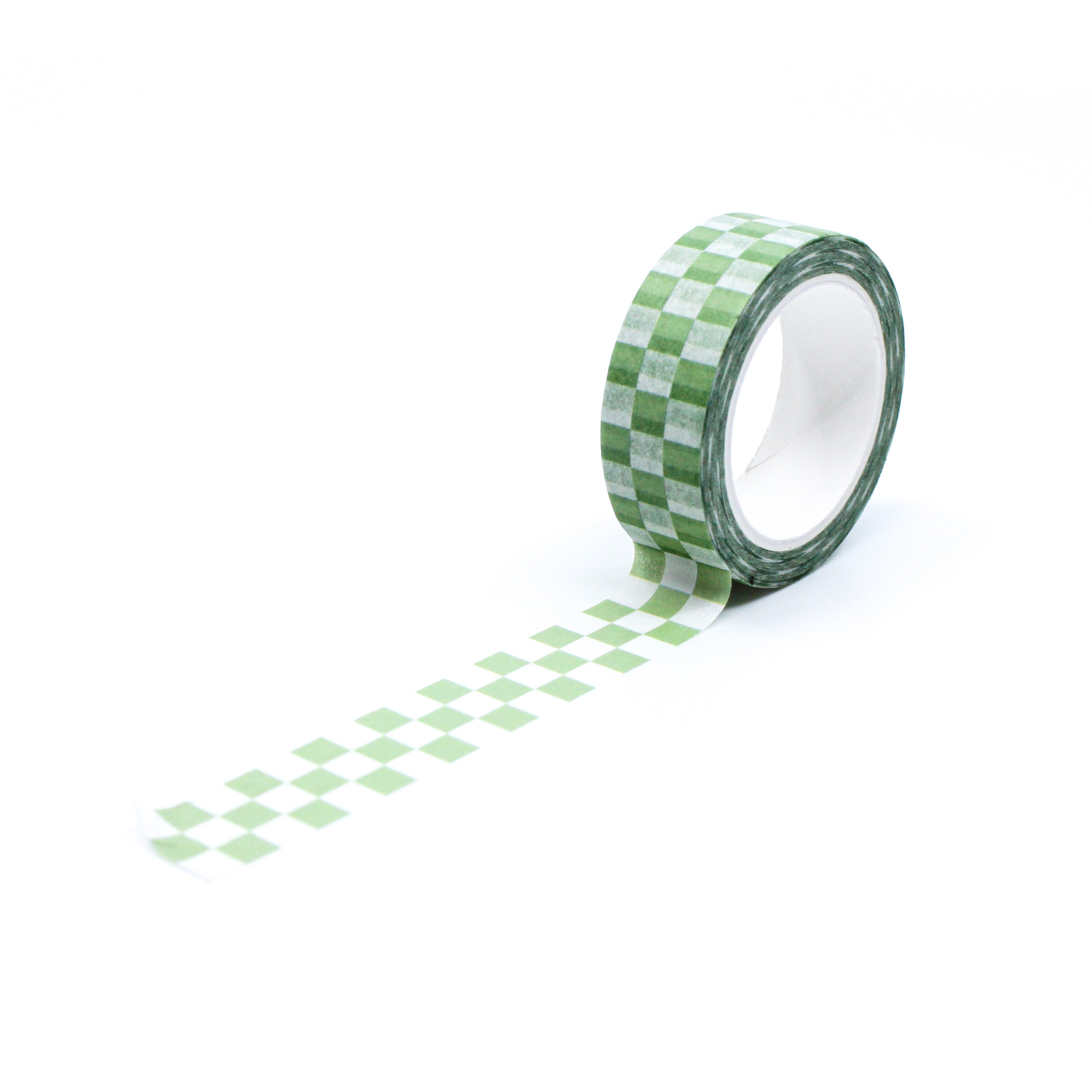 This is a full pattern repeat view of green checkerboard washi tape BBB Supplies Craft Shop