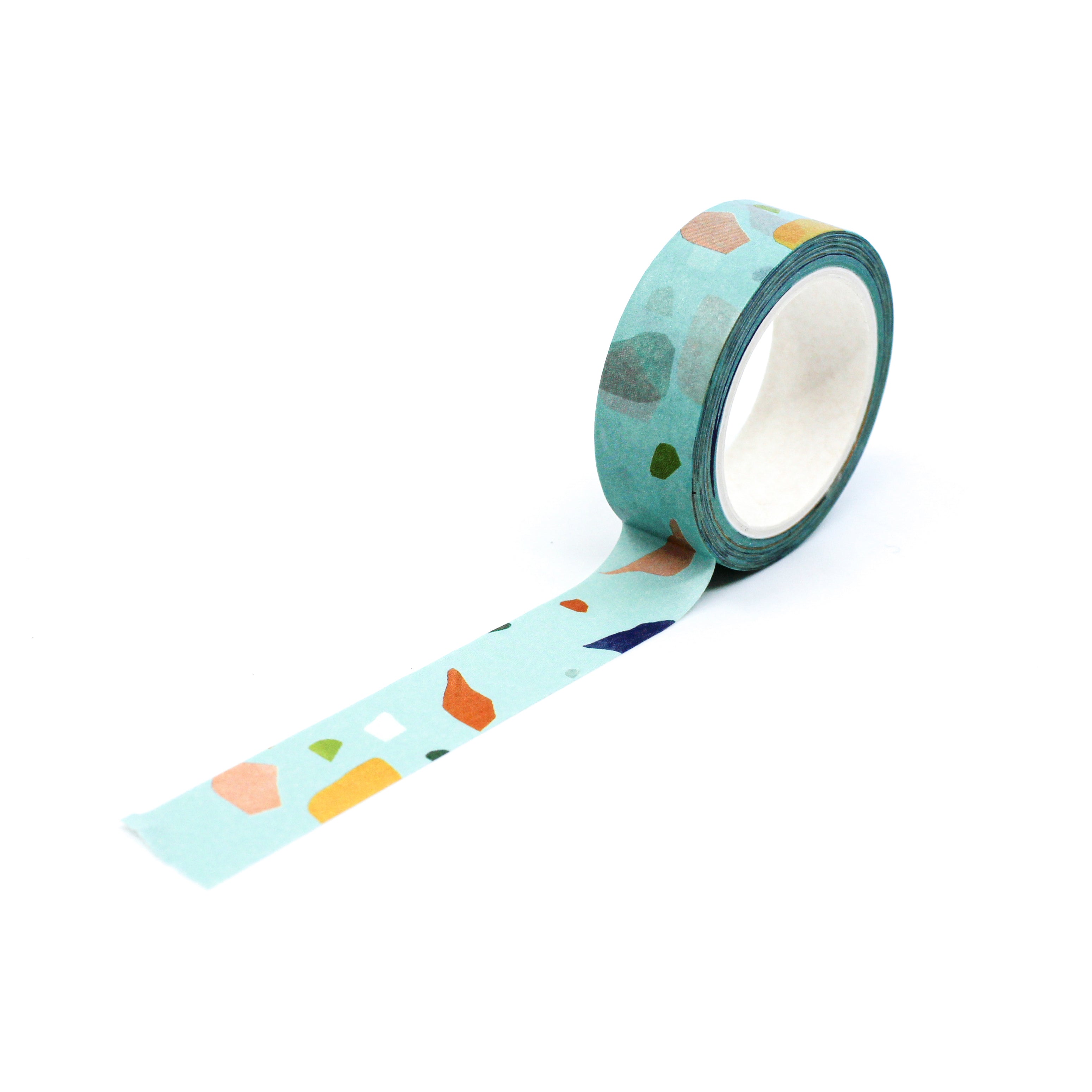 This is a full pattern repeat view of blue terrazzo natural stone style washi tape from BBB Supplies Craft Shop