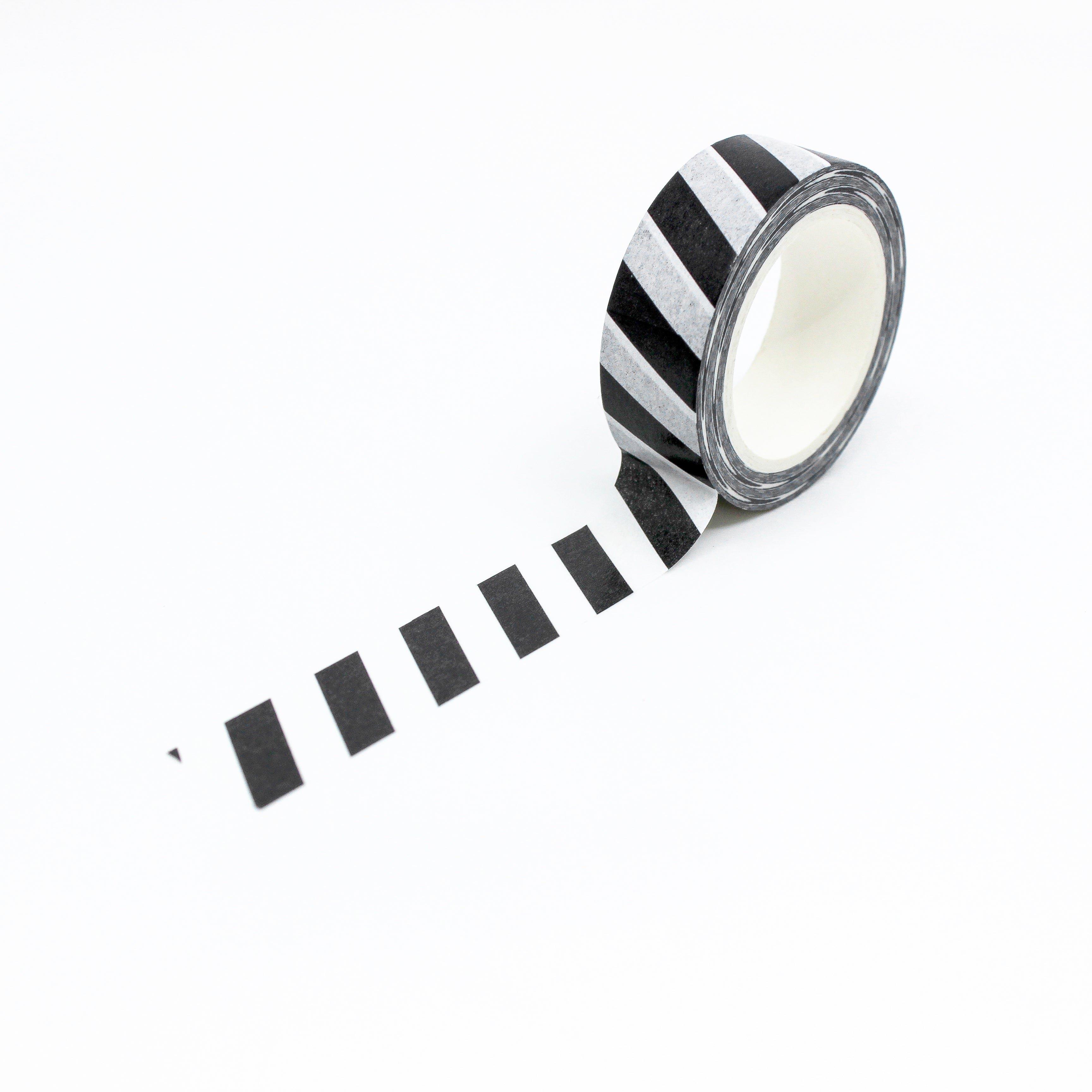 This is a full pattern repeat view of black and white diagonal stripe washi tape BBB Supplies Craft Shop