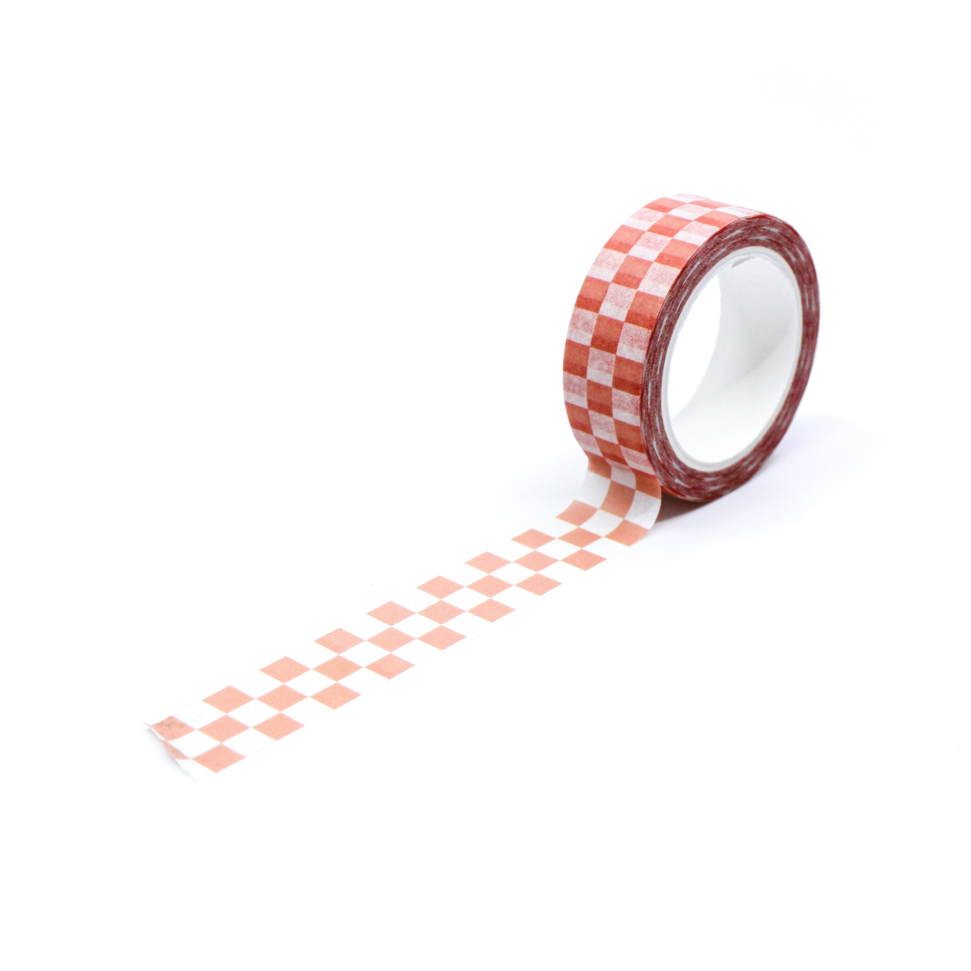 This is a full pattern repeat view of pink checkered washi tape BBB Supplies Craft Shop