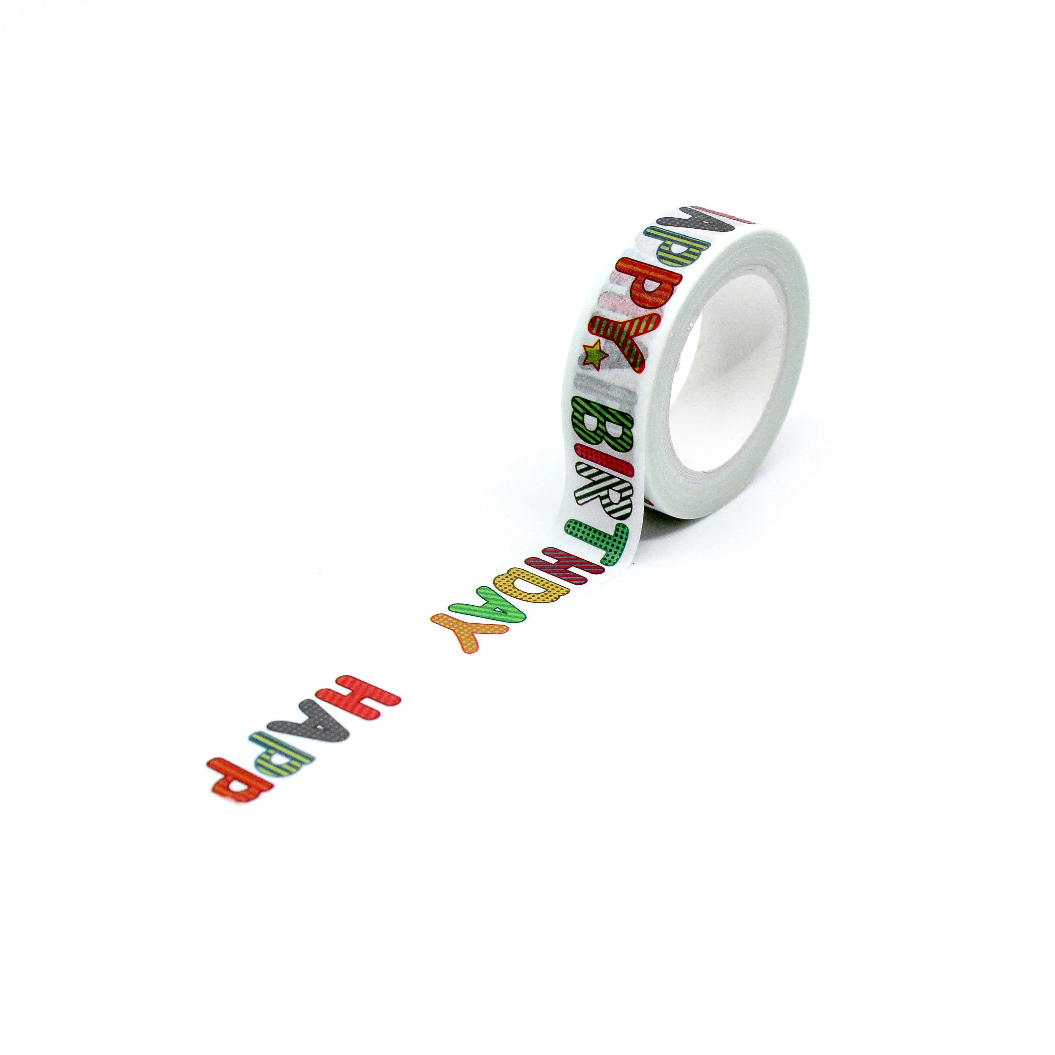 This is a full pattern repeat view of artistic happy birthday greeting washi tape BBB Supplies Craft Shop