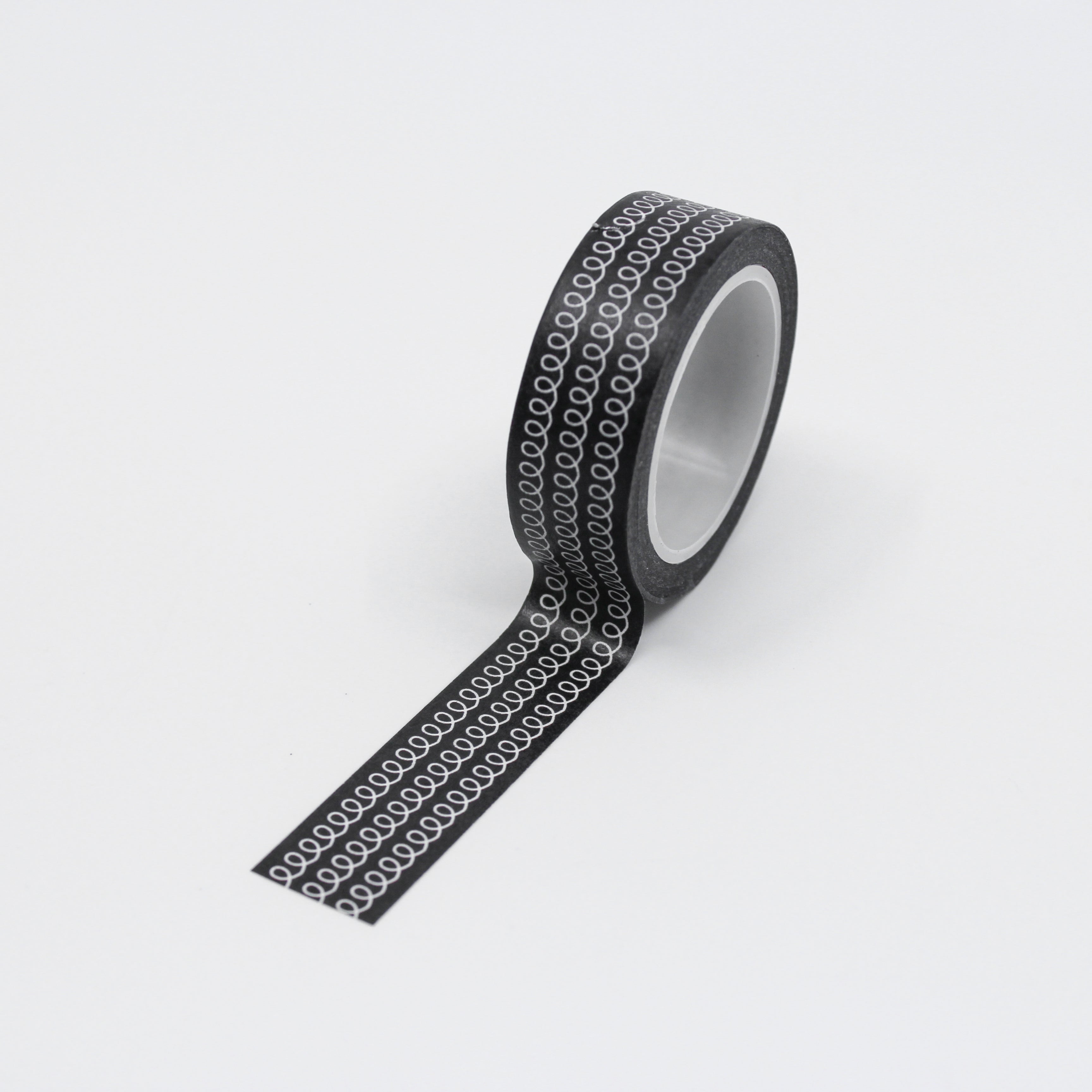 This is a full pattern repeat view of black swirl tape washi tape BBB Supplies Craft Shop