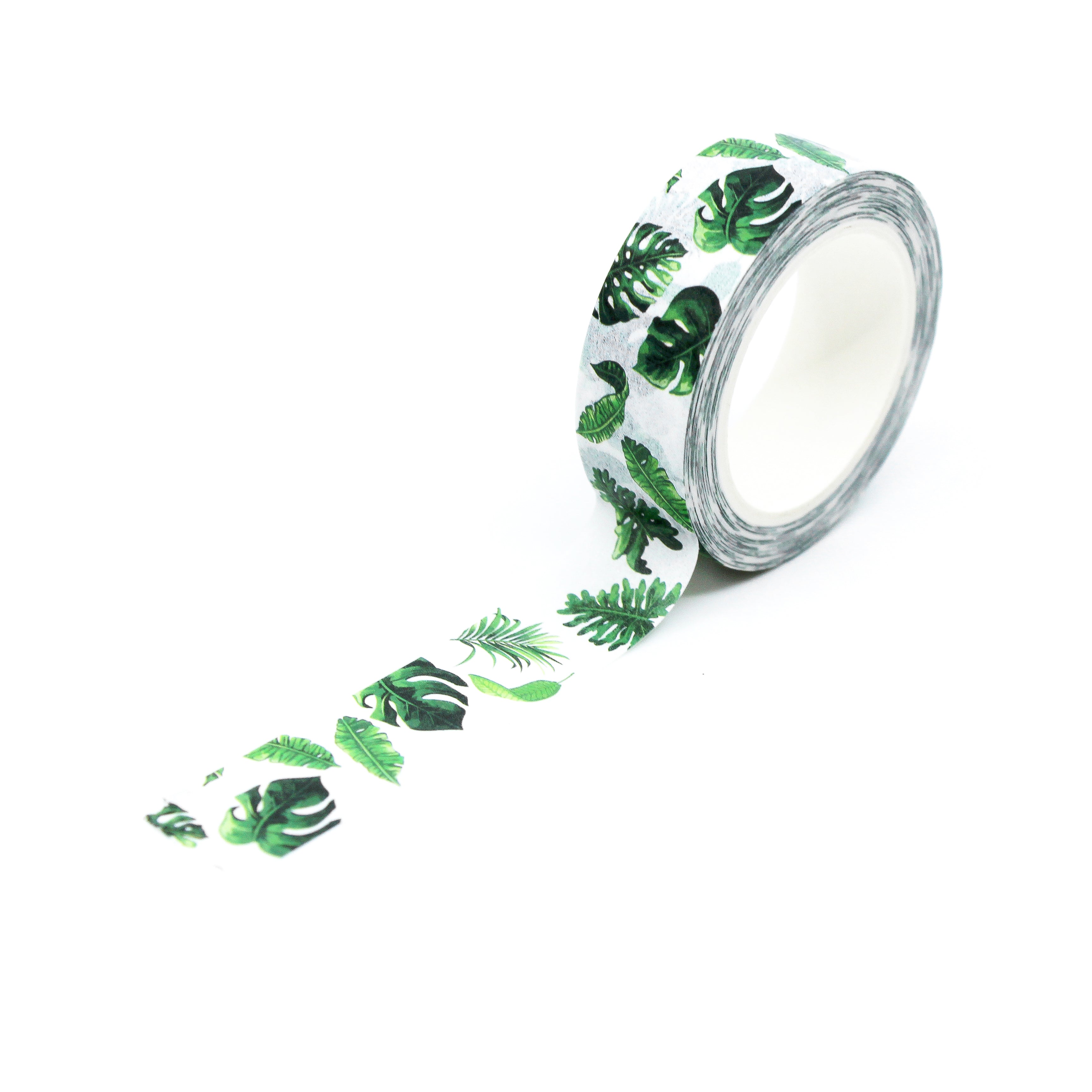 This is a full pattern repeat view of green palm leaf washi tape BBB Supplies Craft Shop