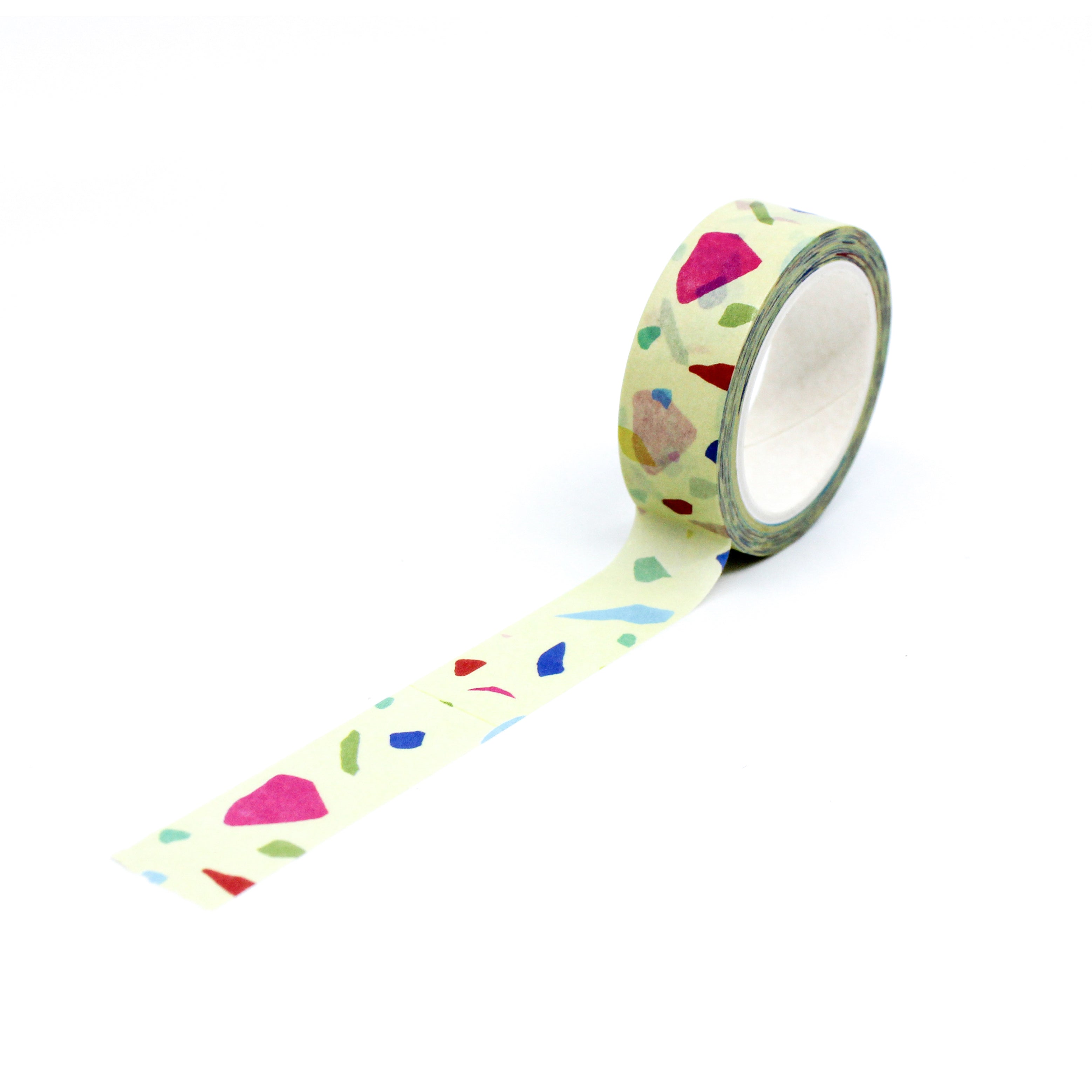 This is a full pattern repeat view of yellow terrazzo washi tape from BBB Supplies Craft Shop