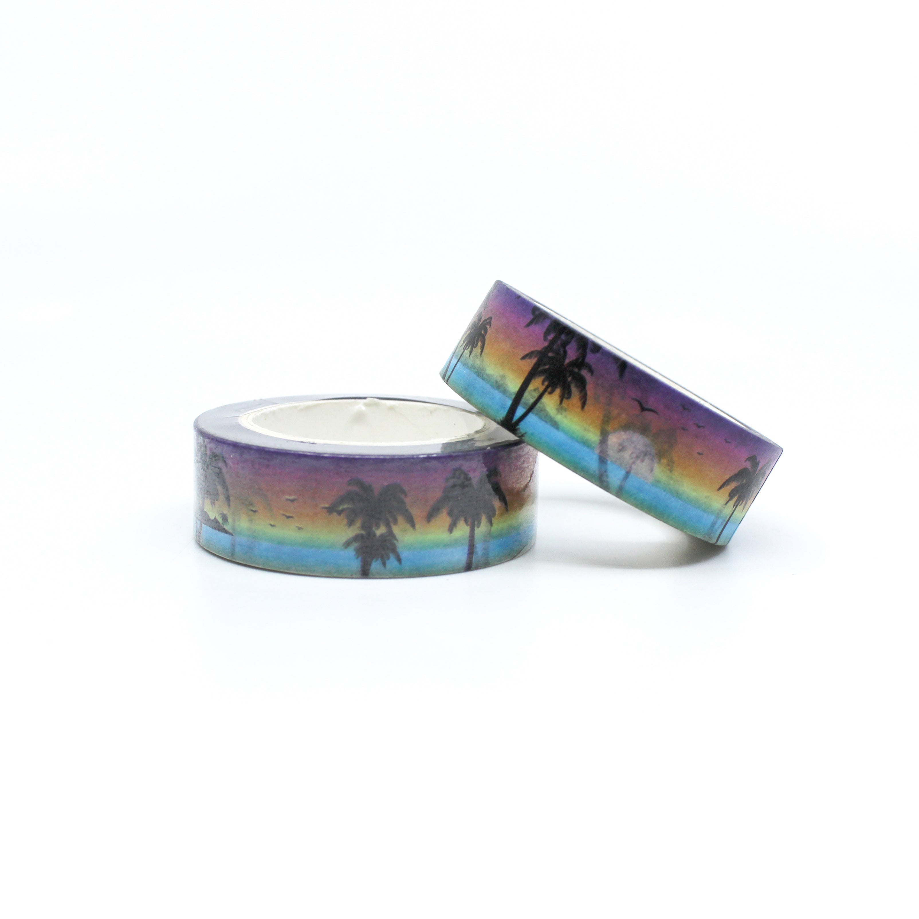 This is a roll of one sunny side beach scenery with palm tree washi tape from BBB Supplies Craft Shop