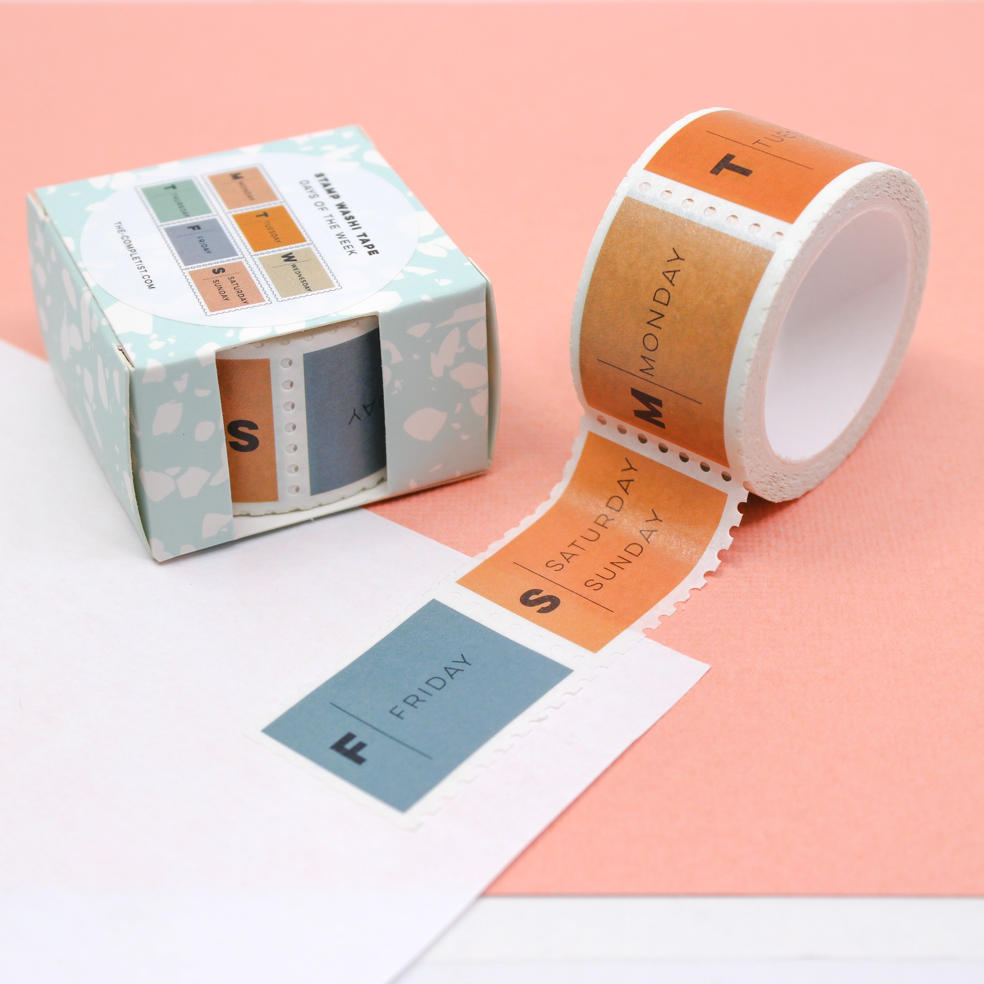 This is a pastel color days of the week stamps pattern washi tape from BBB Supplies Craft Shop