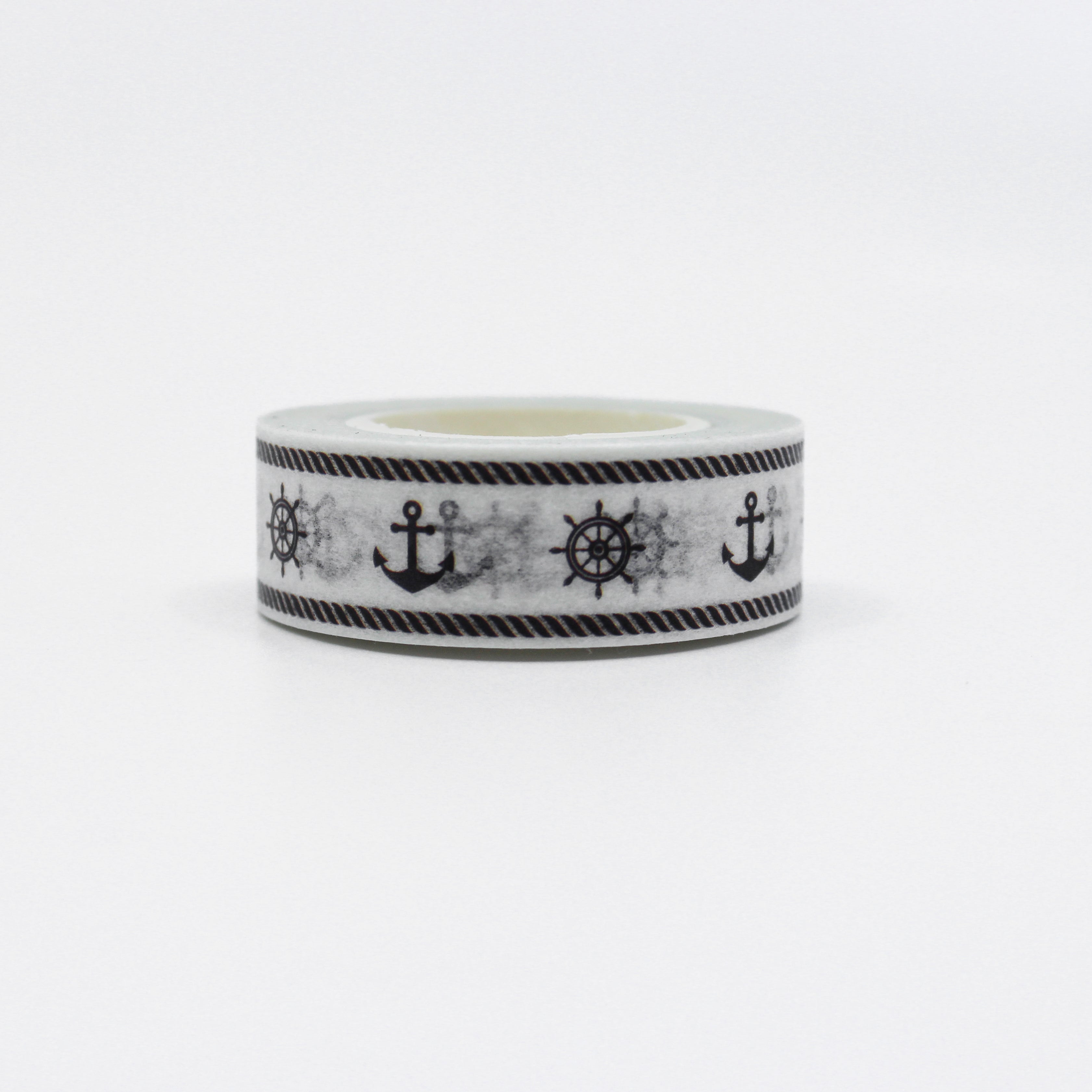 This is a a black anchor and steering wheel with white background washi tape from BBB Supplies Craft Shop