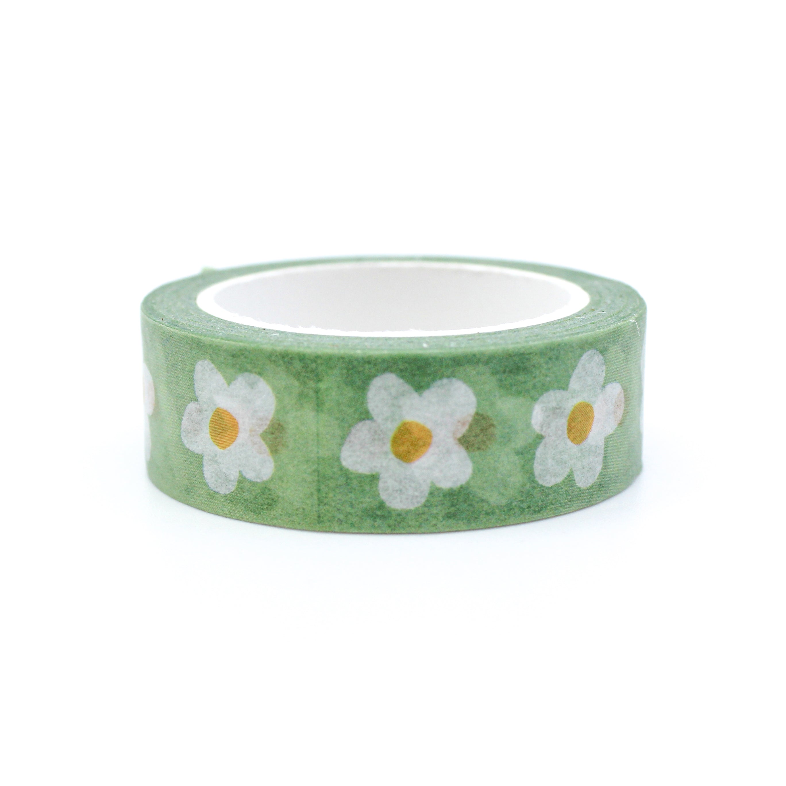 This is a green daisy flower child retro washi tape from BBB Supplies Craft Shop