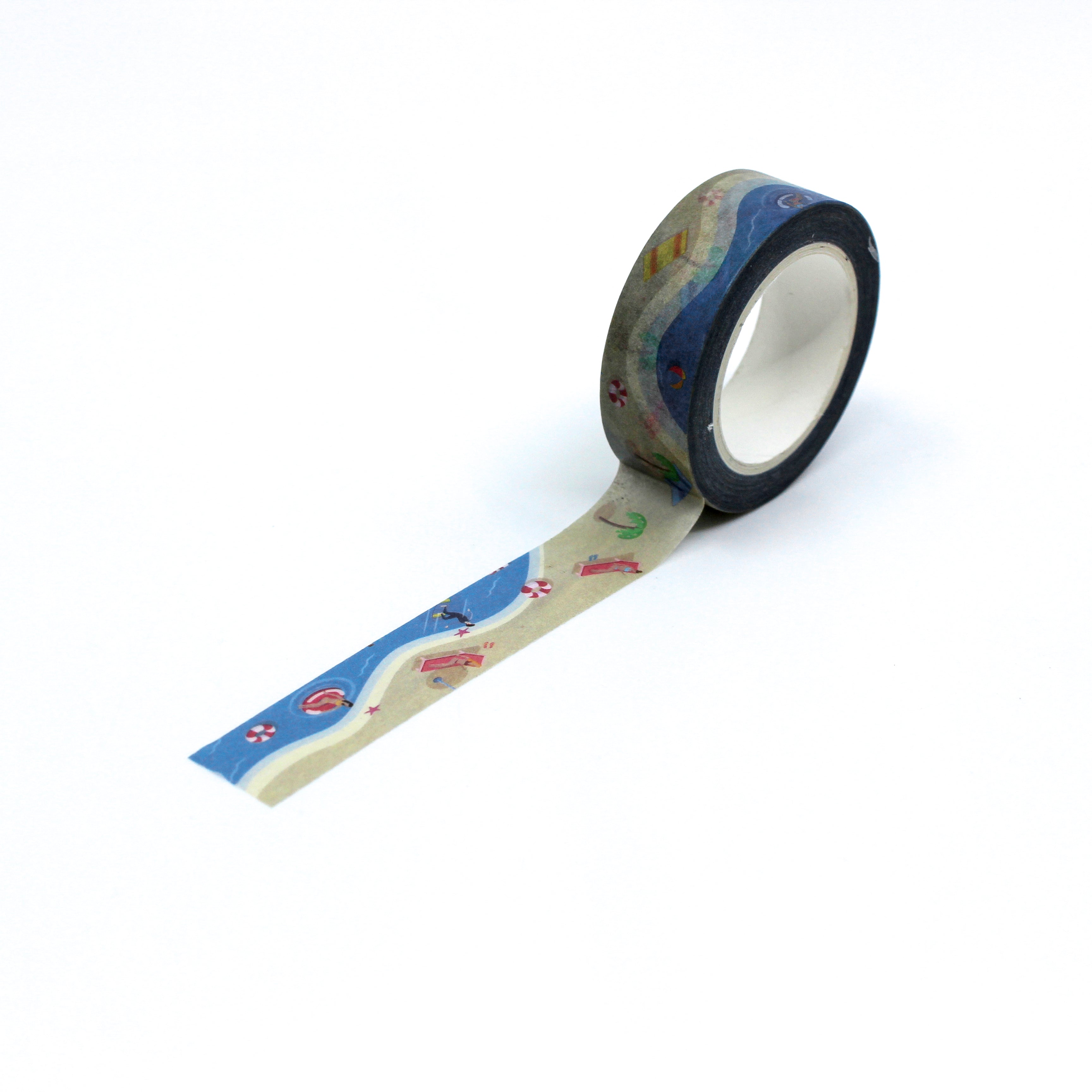 This is a full pattern repeat view of blue side trip scenes washi tape from BBB Supplies Craft Shop
