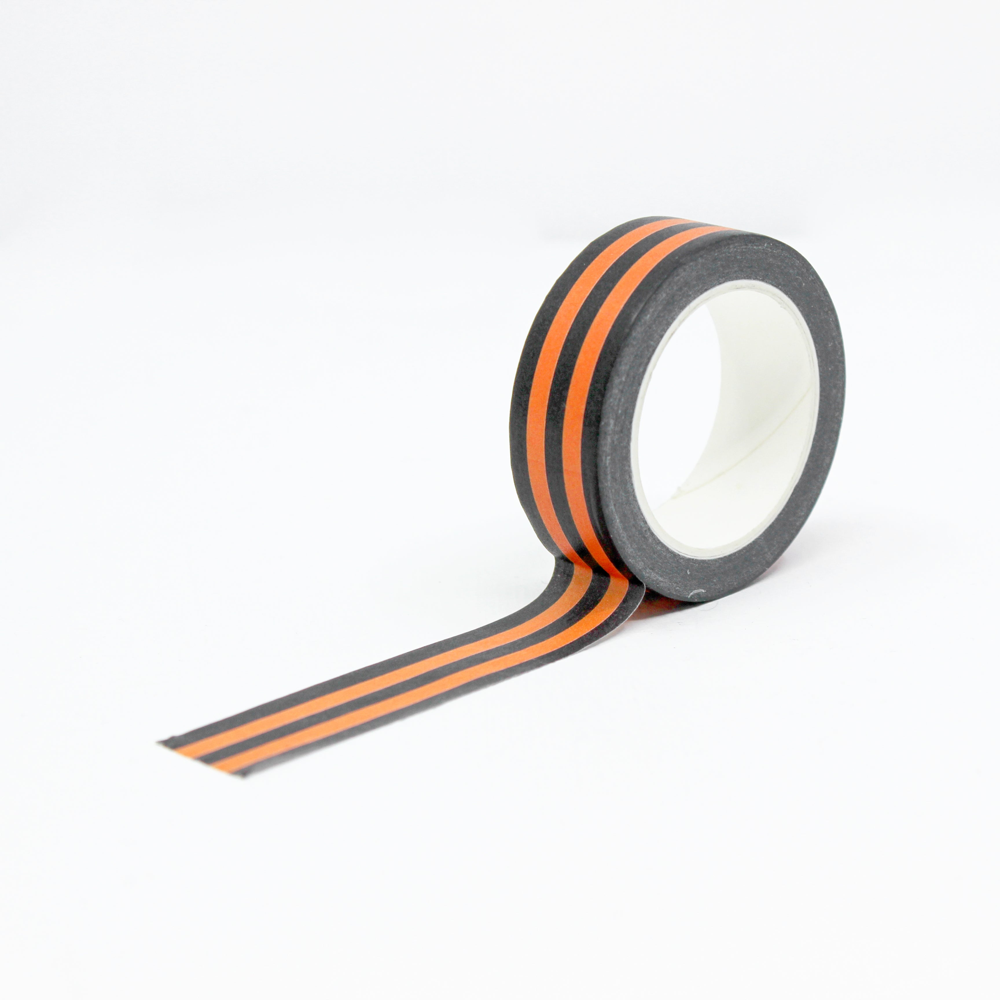 This is a full pattern repeat view of Halloween orange and White stripe washi tape from BBB Supplies Craft Shop