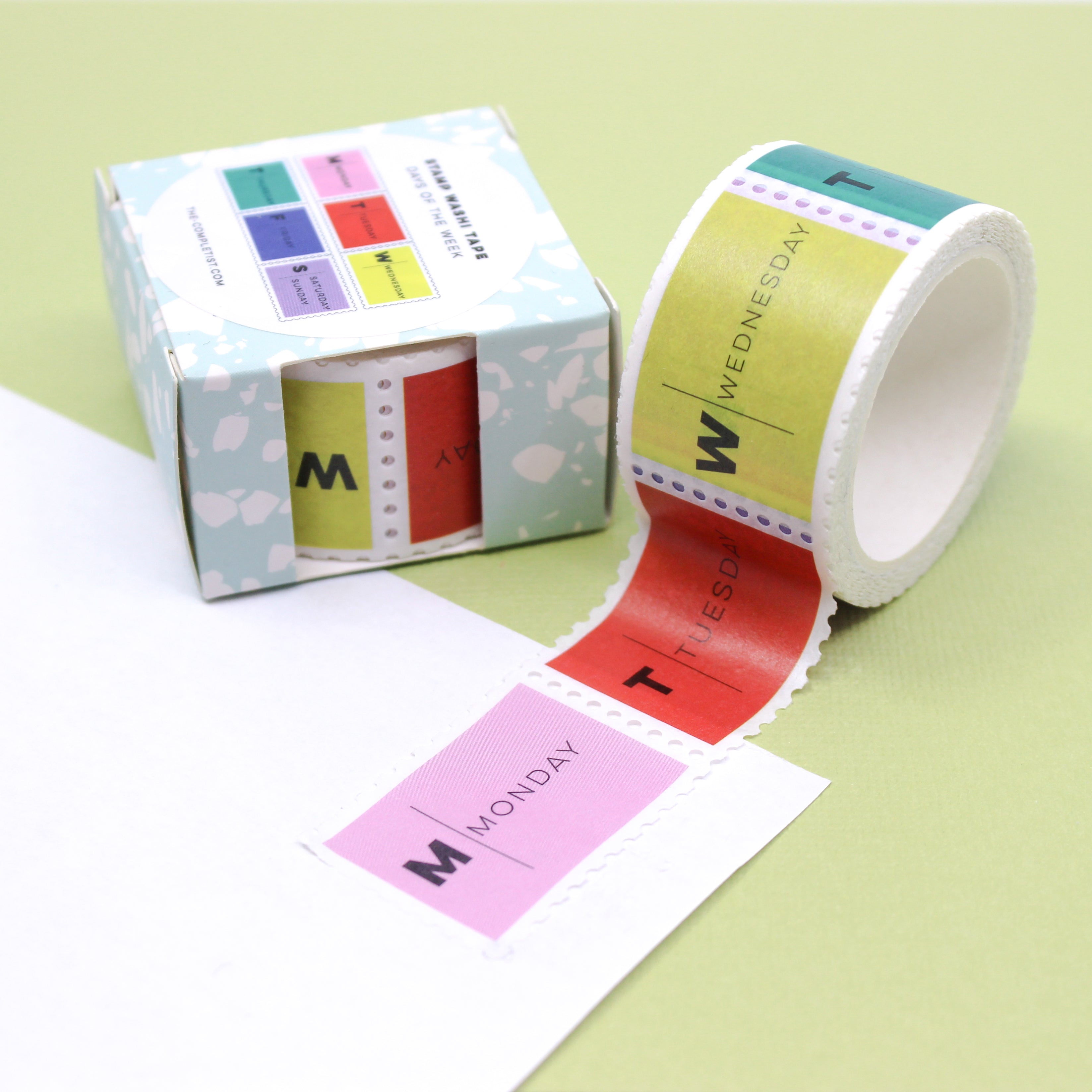 This is a primary color days of the week stamps pattern washi tape from BBB Supplies Craft Shop