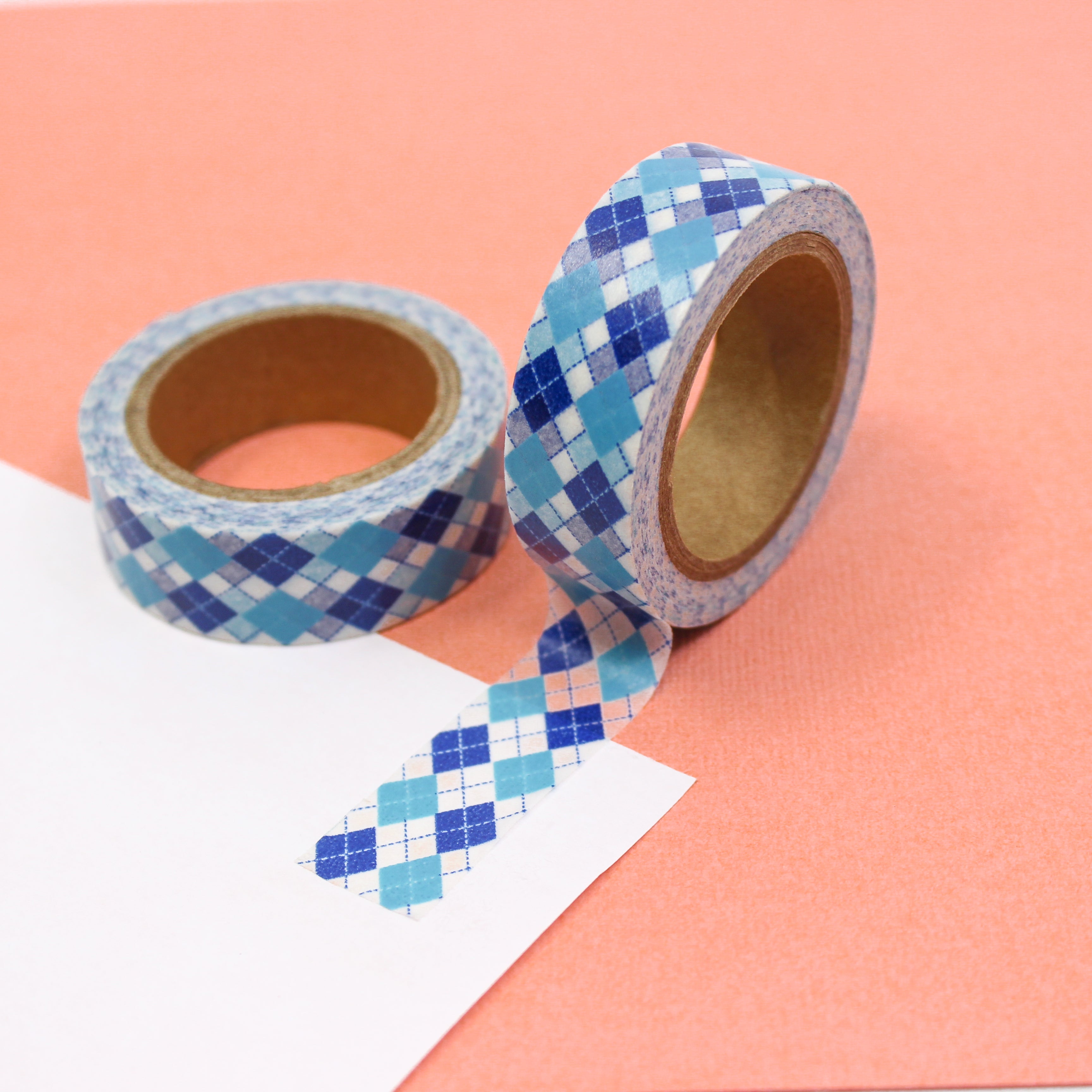 This is a blue plaid pattern view themed washi tape from BBB Supplies Craft Shop