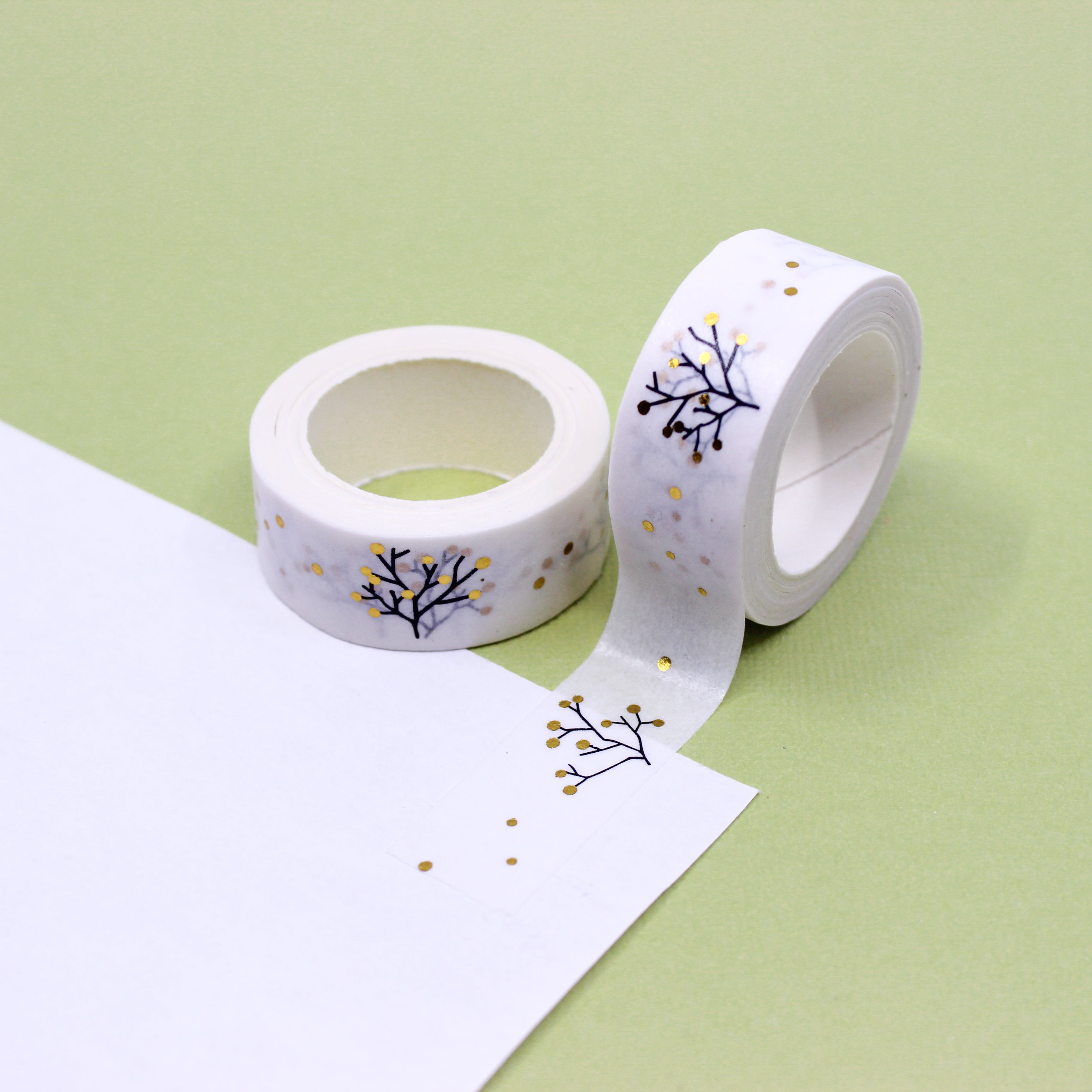 This is white and gold foil tree branch Washi Tape from BBB Supplies Craft Shop