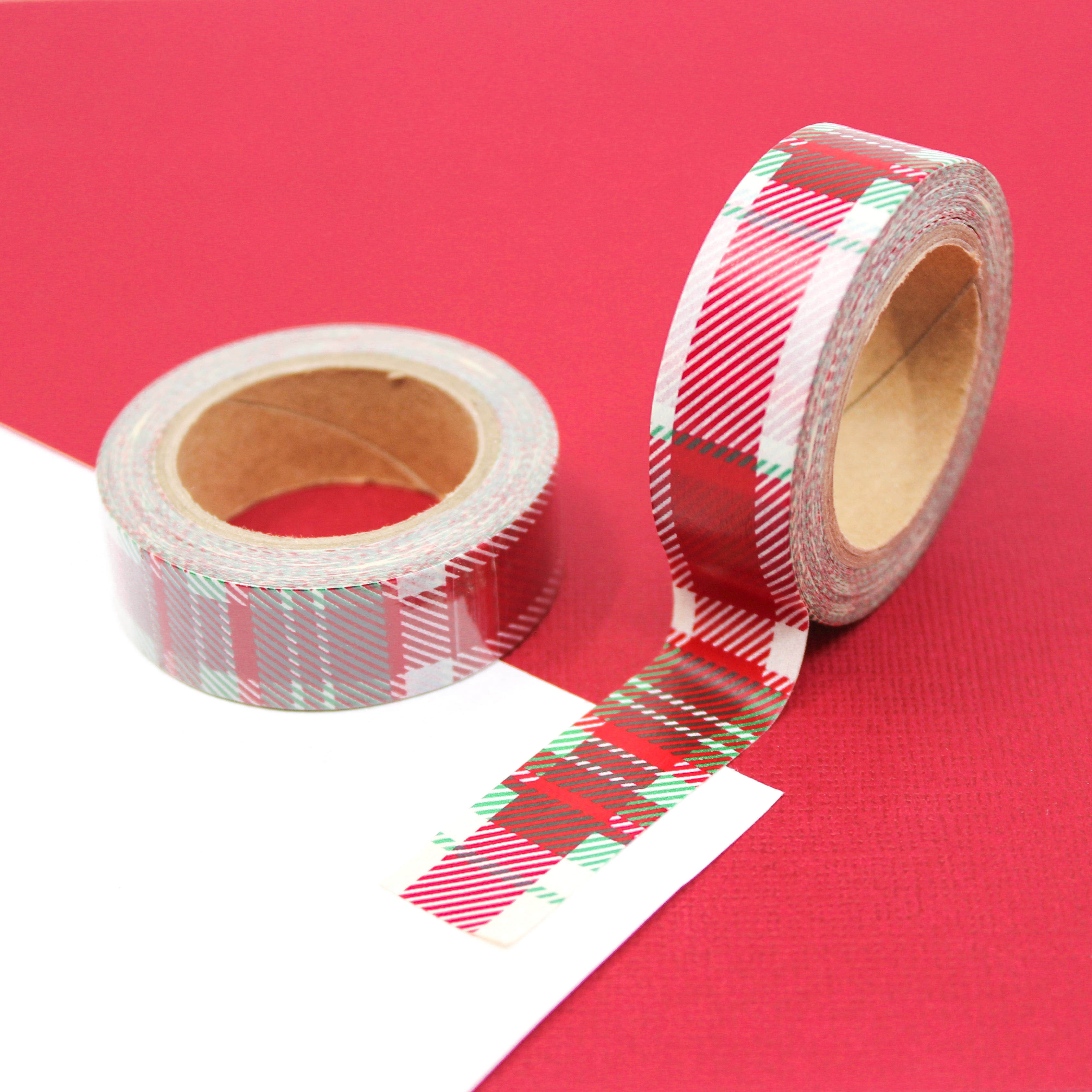This is a red holiday plaid view themed washi tape from BBB Supplies Craft Shop