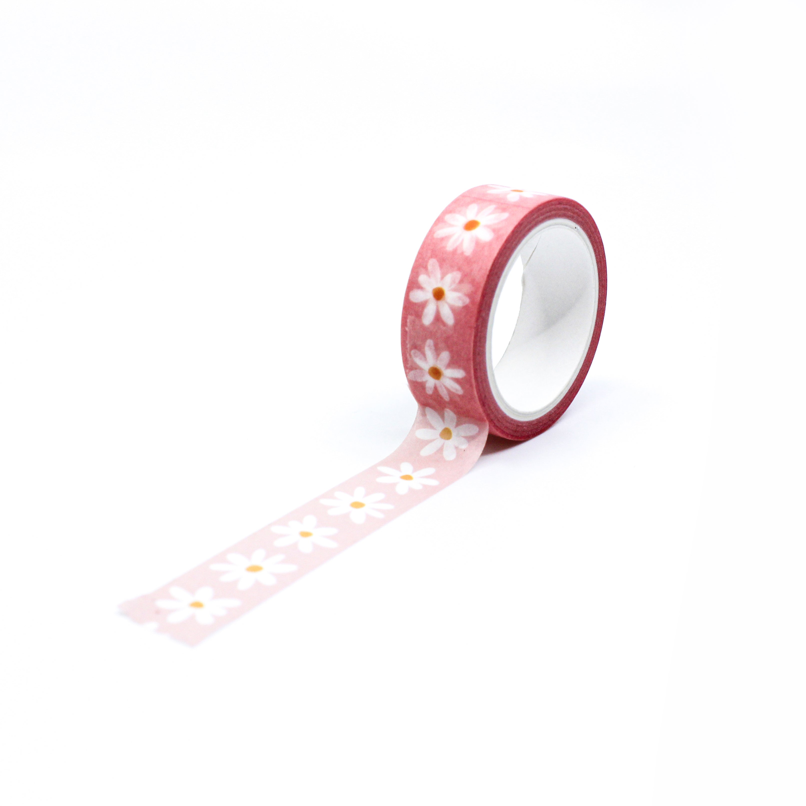 This is a full pattern repeat view of pink daisy flower washi tape BBB Supplies Craft Shop