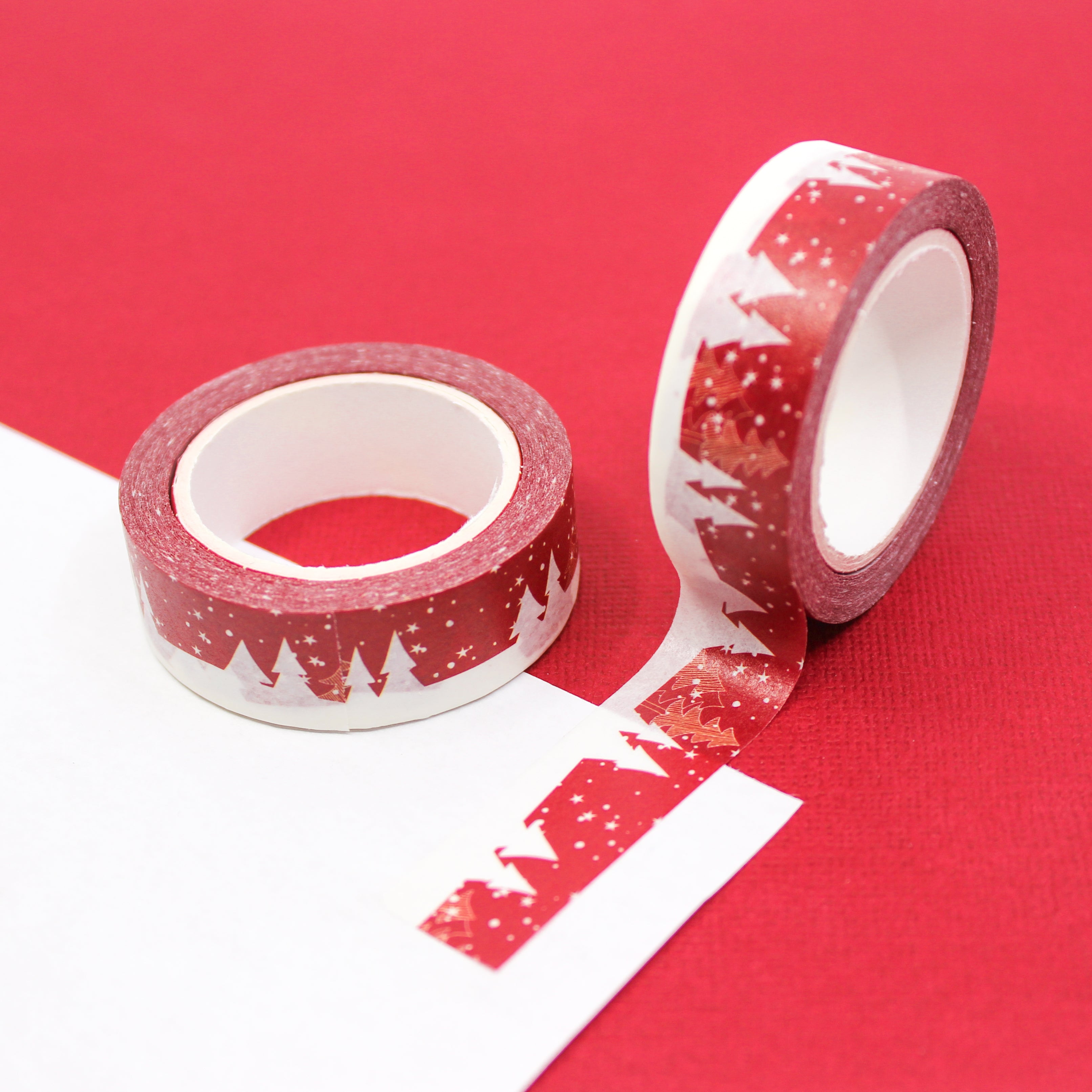 This is red winter snowy pattern view themed washi tape from BBB Supplies Craft Shop