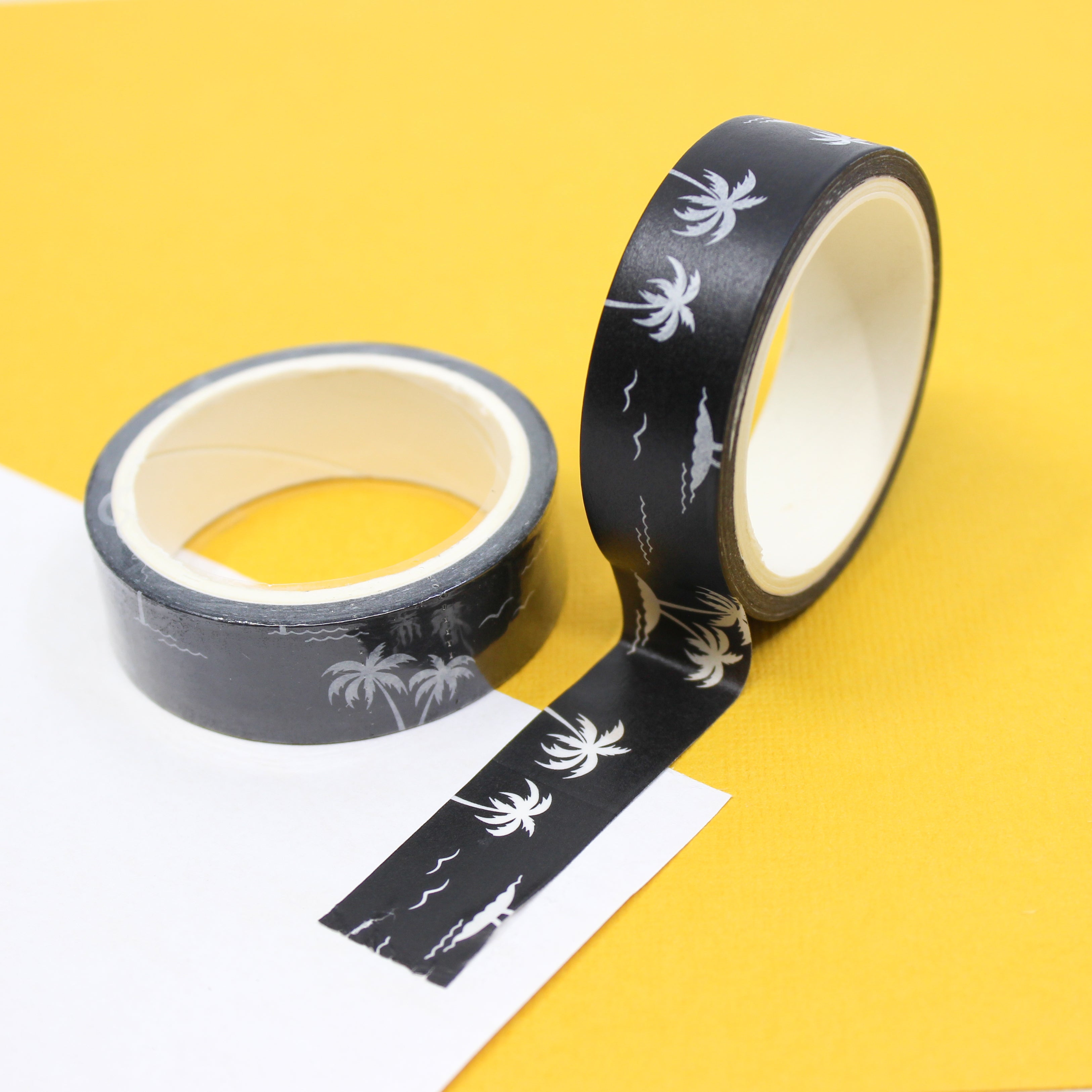 This is a black palm tree view themed washi tape from BBB Supplies Craft Shop